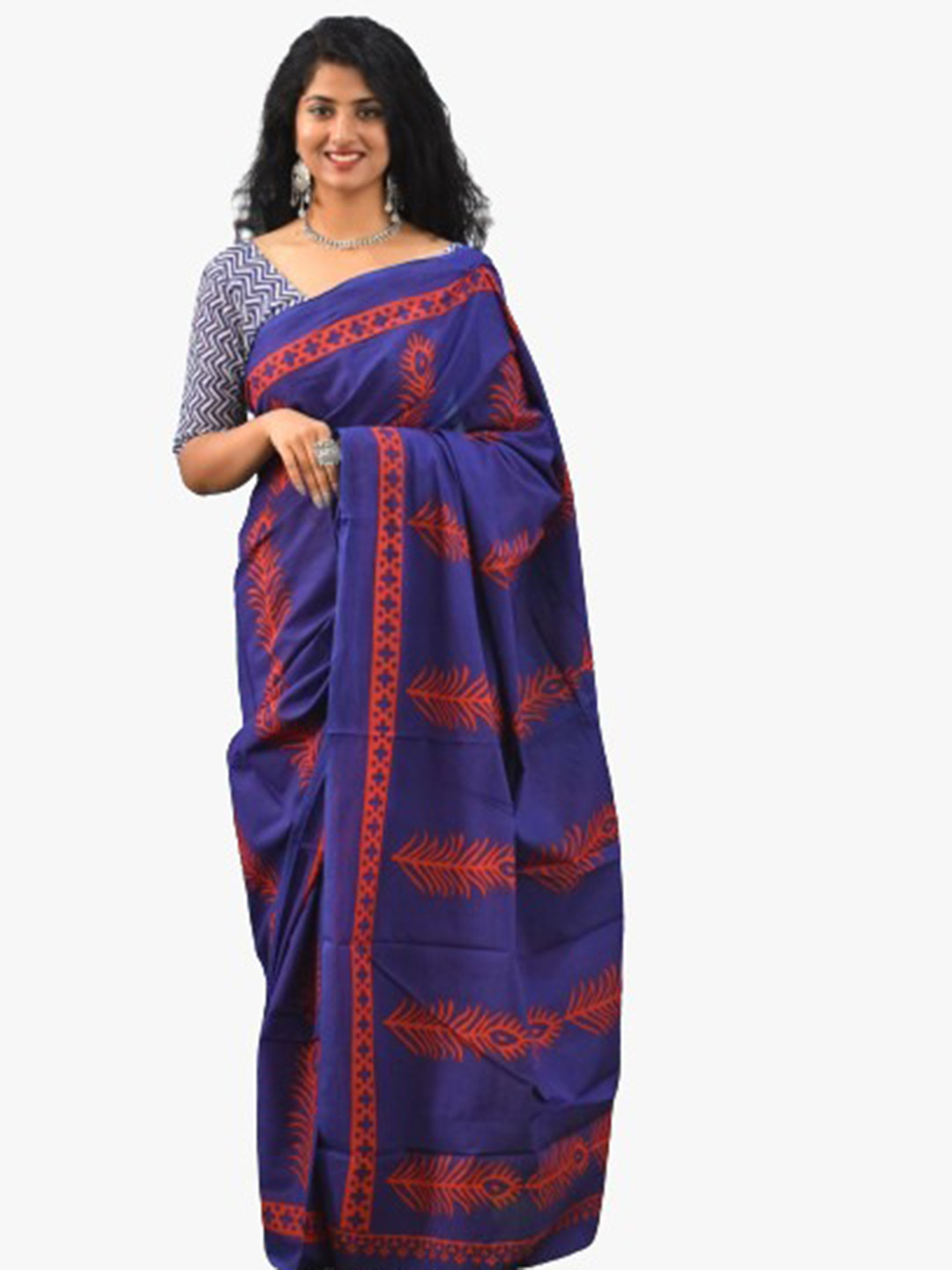 

clothonus Ikat Motif Pure Cotton Saree, Blue
