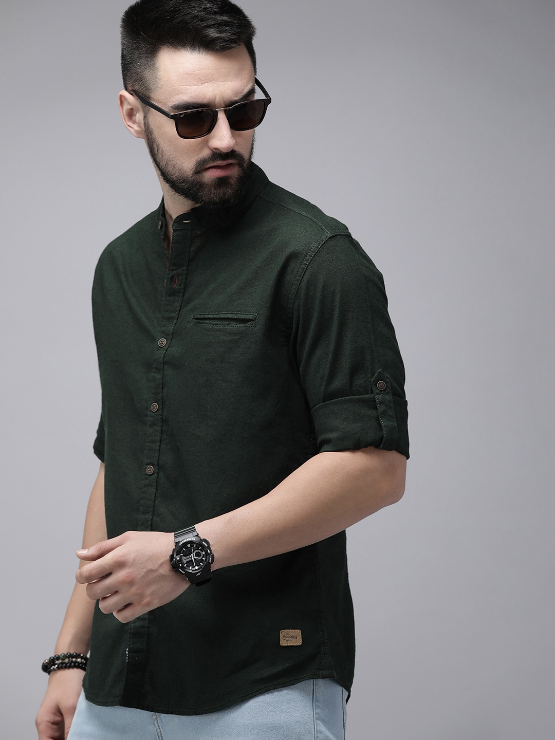 

The Roadster Life Co. Linen Cotton Casual Shirt, Green