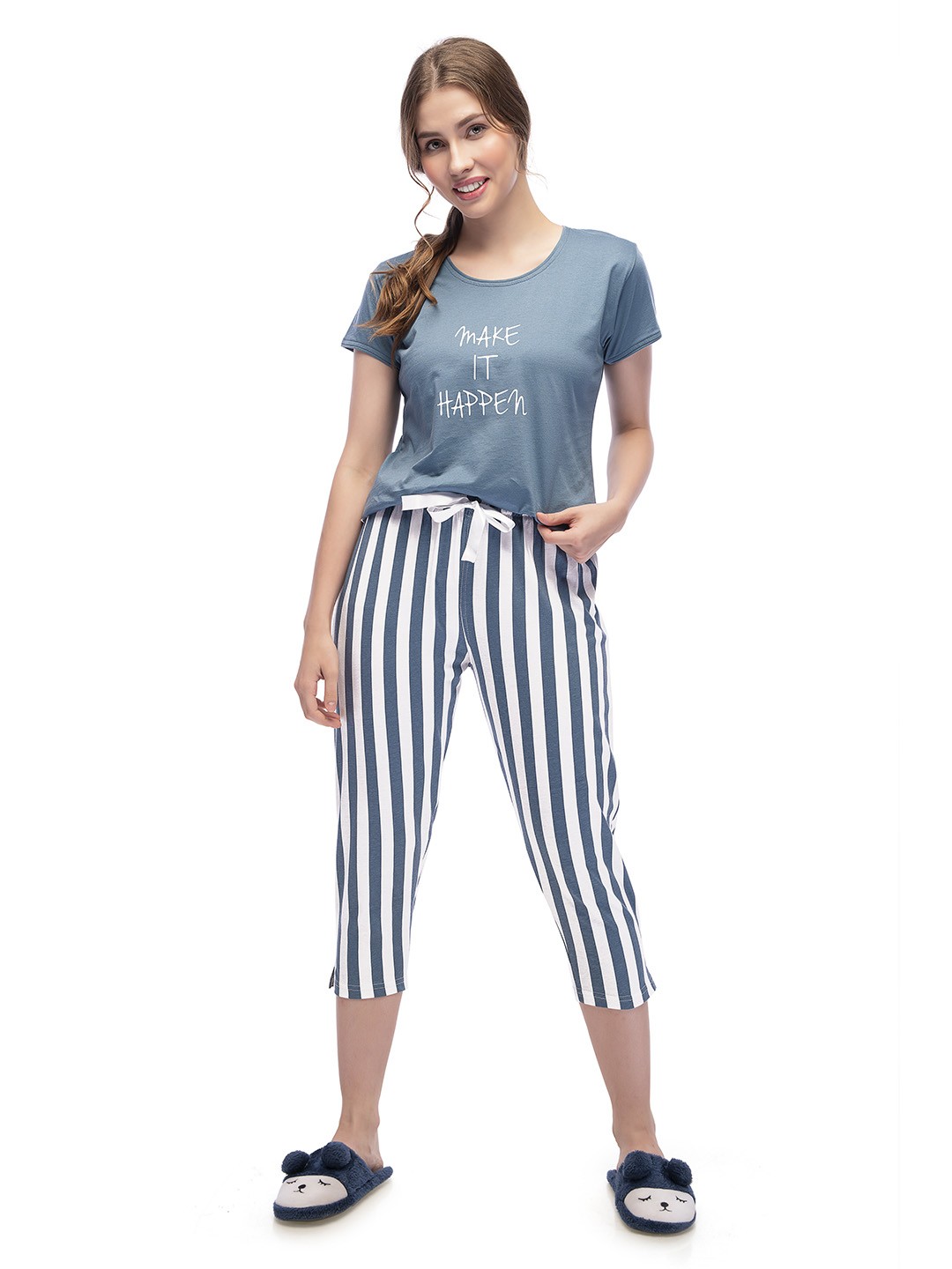 

Lotik Women Striped Night suit, Blue