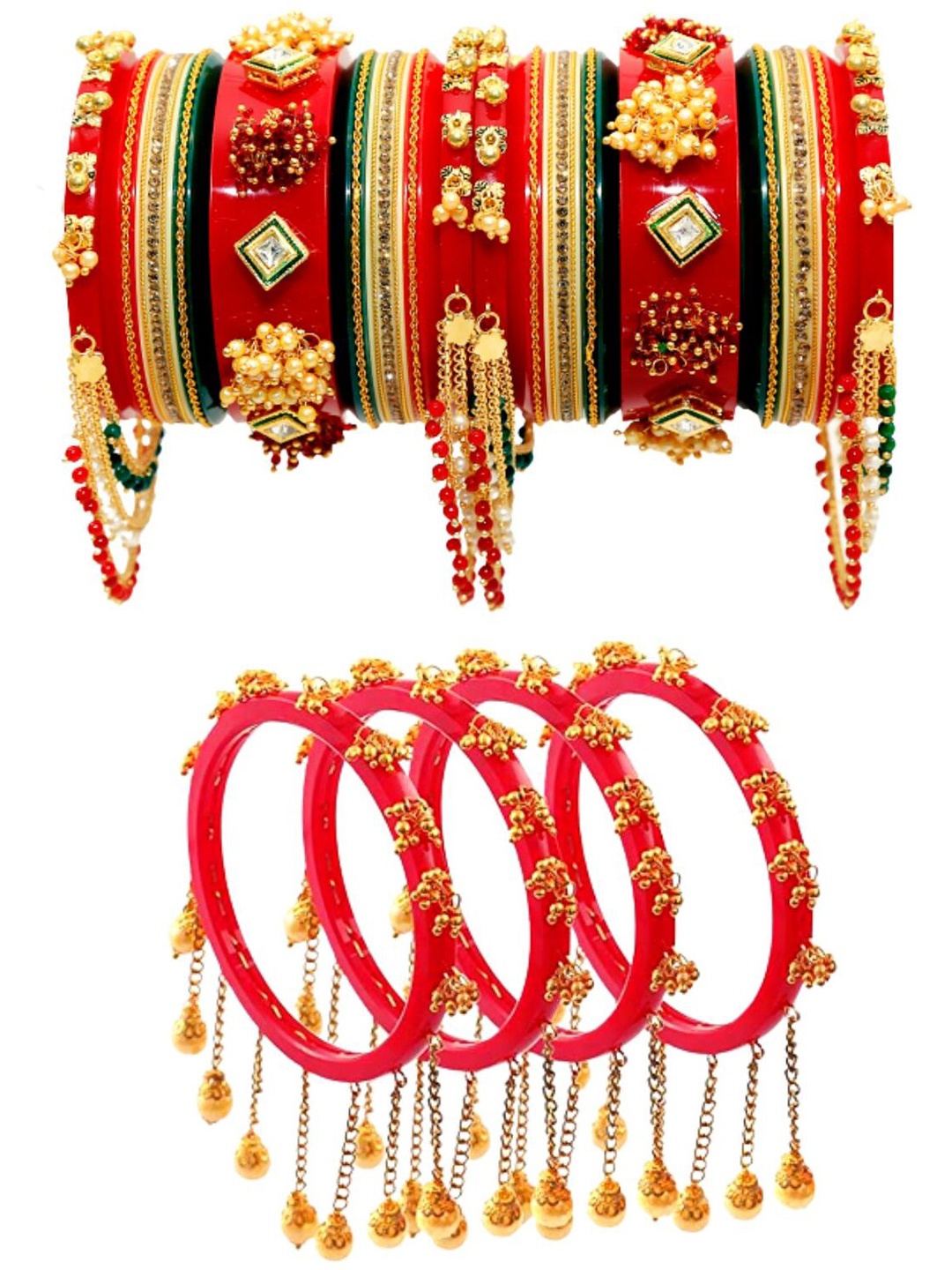 

Zindura Set Of 6 Gold-Plated Stone-Studded & Beaded Bangles