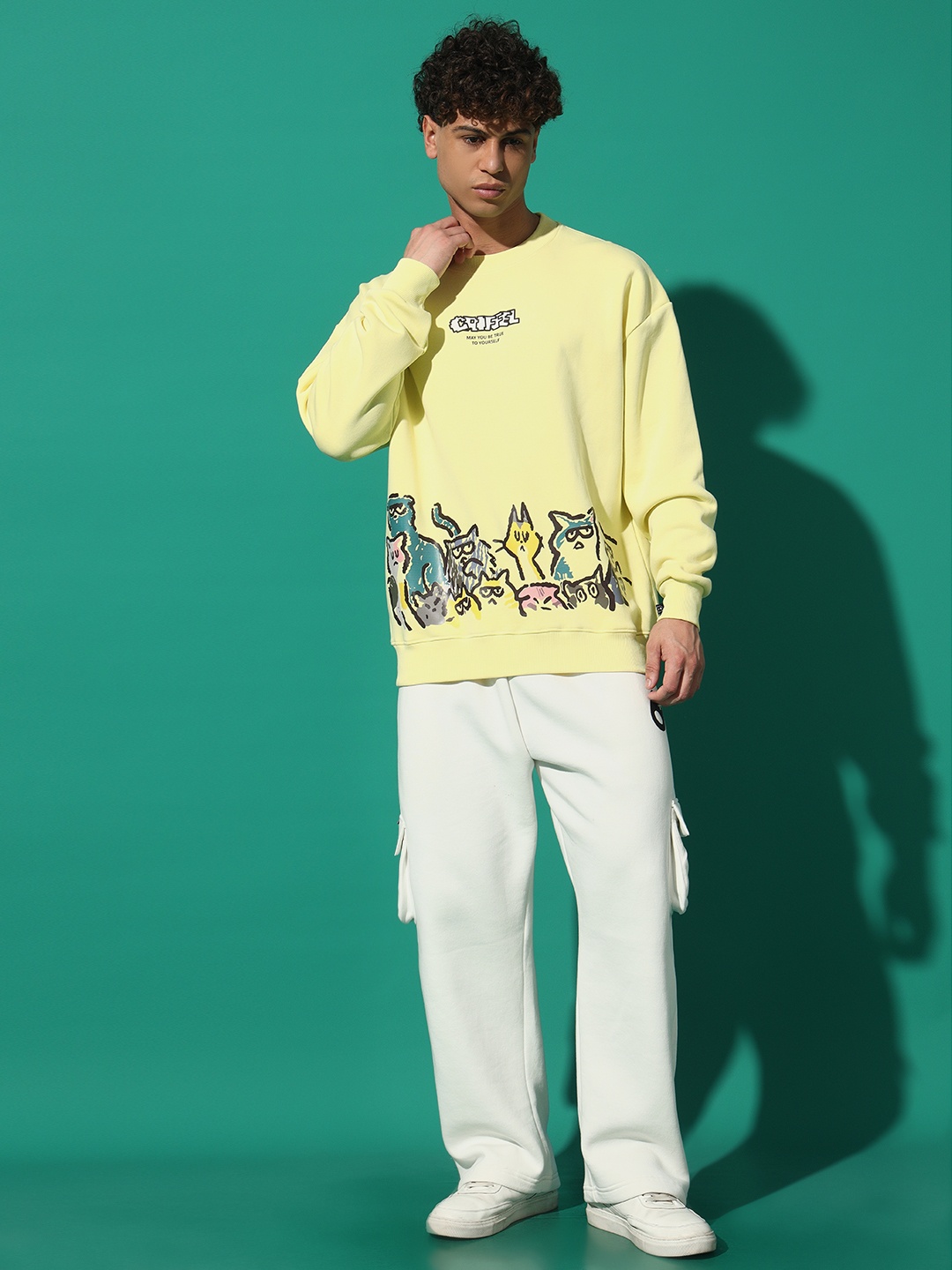 

GRIFFEL Men Printed Sweatshirt & Trackpants, Yellow