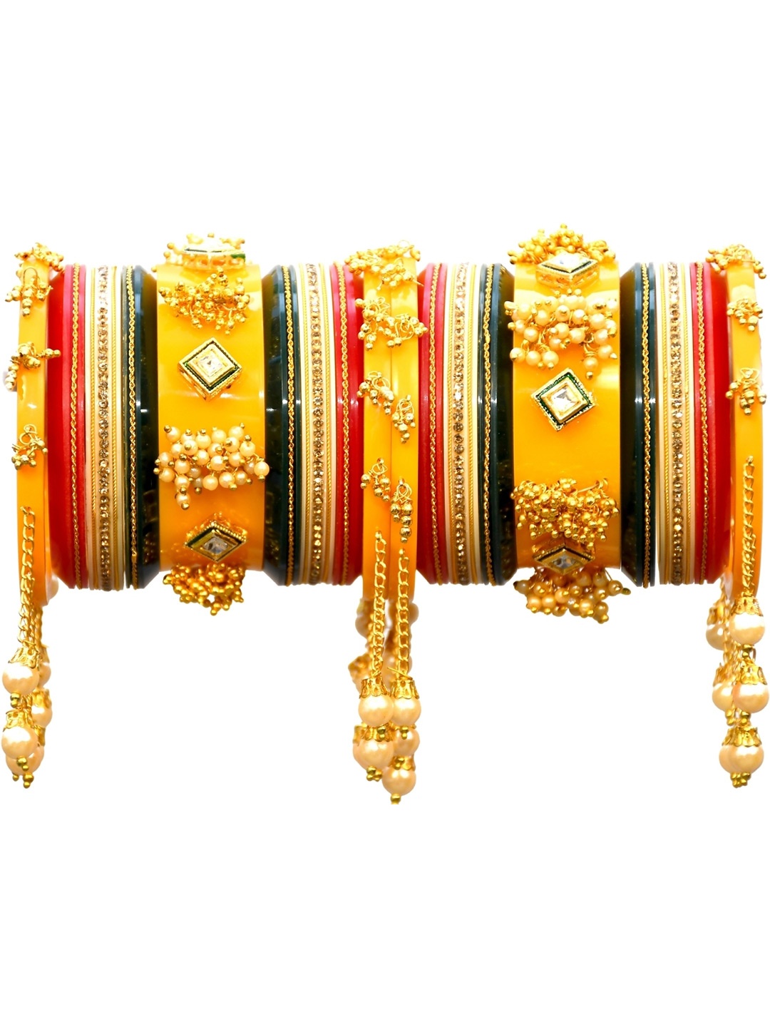 

Zindura Pack Of 2 Gold-Plated Pearls Studded & Beaded Chuda Bangles