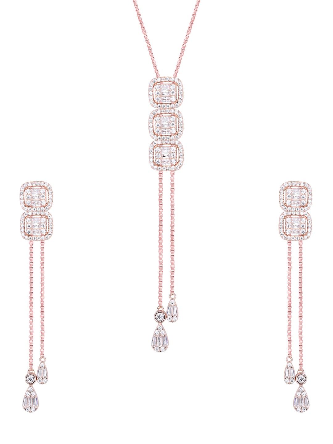 

TOUCH925 Rose Gold-Plated 92.5 Pure Silver CZ-Studded Radiant Cubic Cascade Jewellery Set