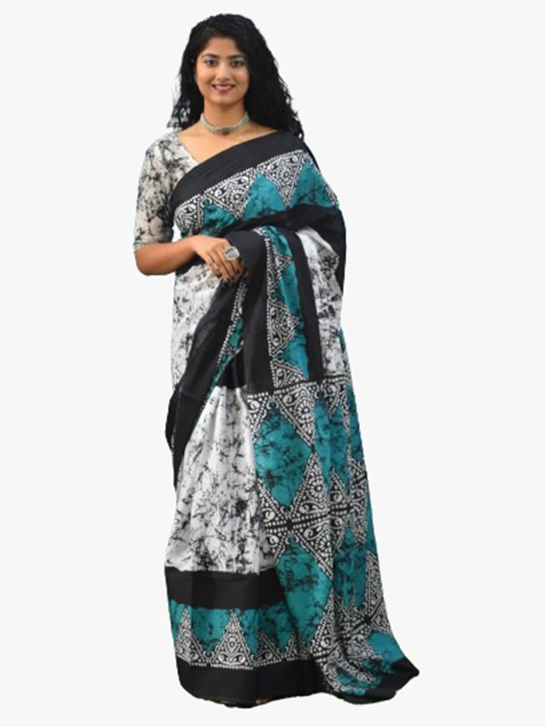 

clothonus Ikat Pure Cotton Saree, Blue