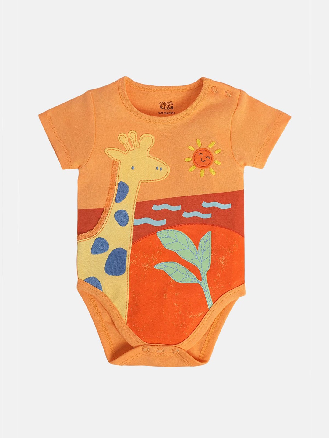 

MINI KLUB Infants Boys Cotton Half Sleeves Bodysuits, Orange