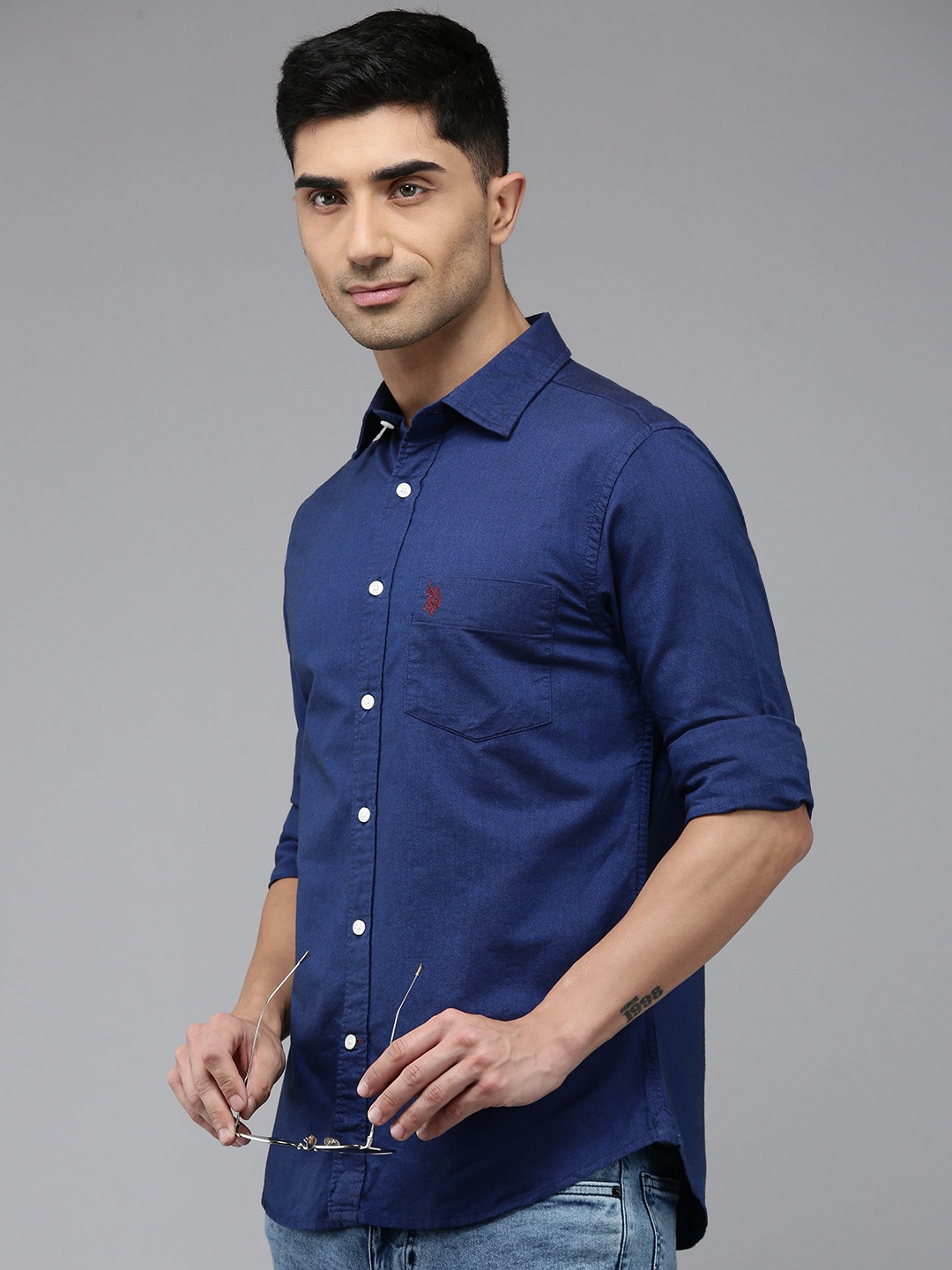 

U.S. Polo Assn. Tailored Fit Opaque Pure Cotton Casual Shirt, Blue