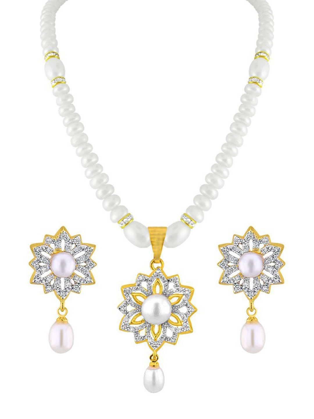 

Sri Jagdamba Pearls Dealer Gold-Plated Pearl-Studded Jewellery Set
