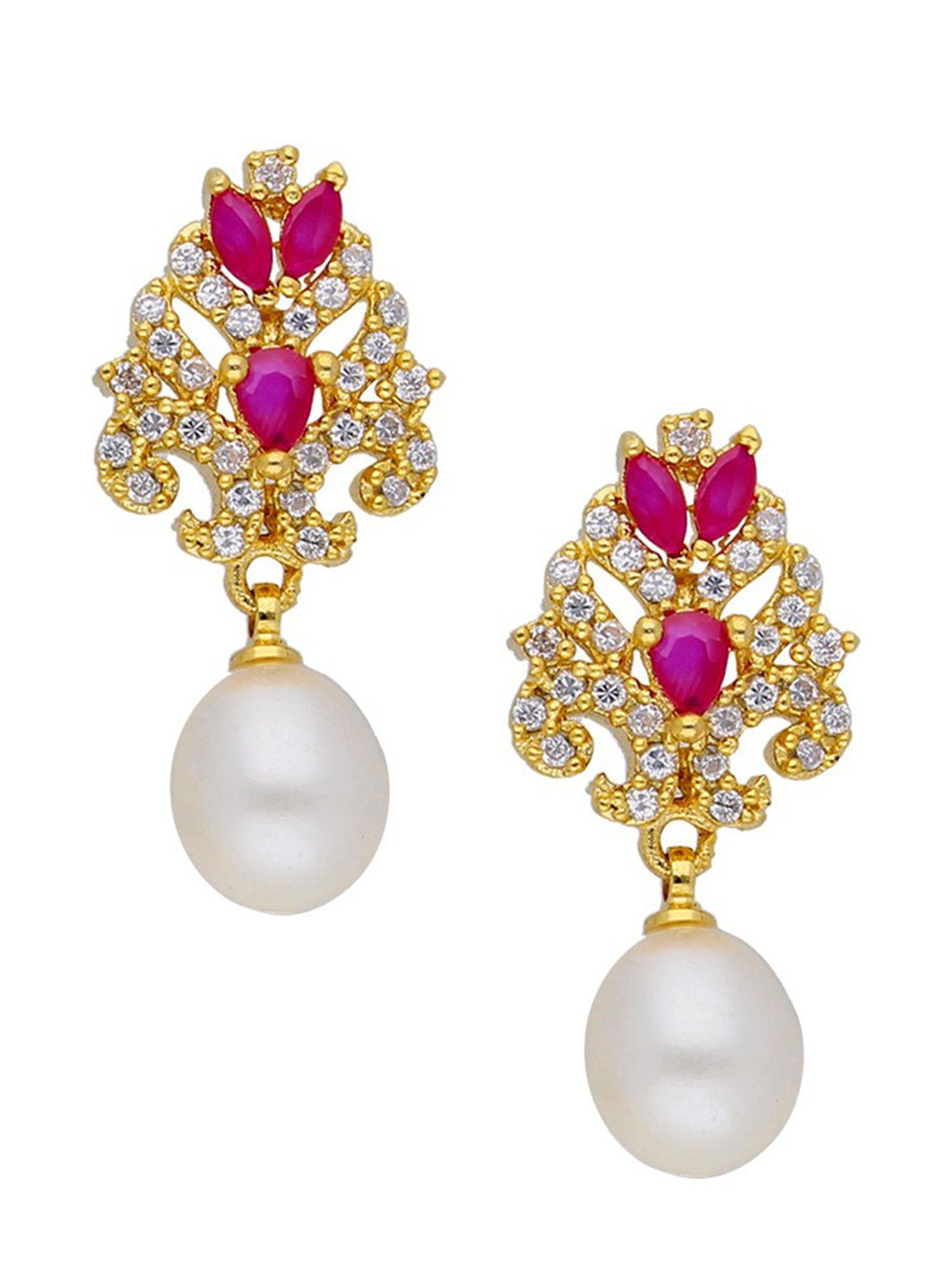 

Sri Jagdamba Pearls Dealer Gold-Plated Contemporary Pearl Antique Drop Earrings, White