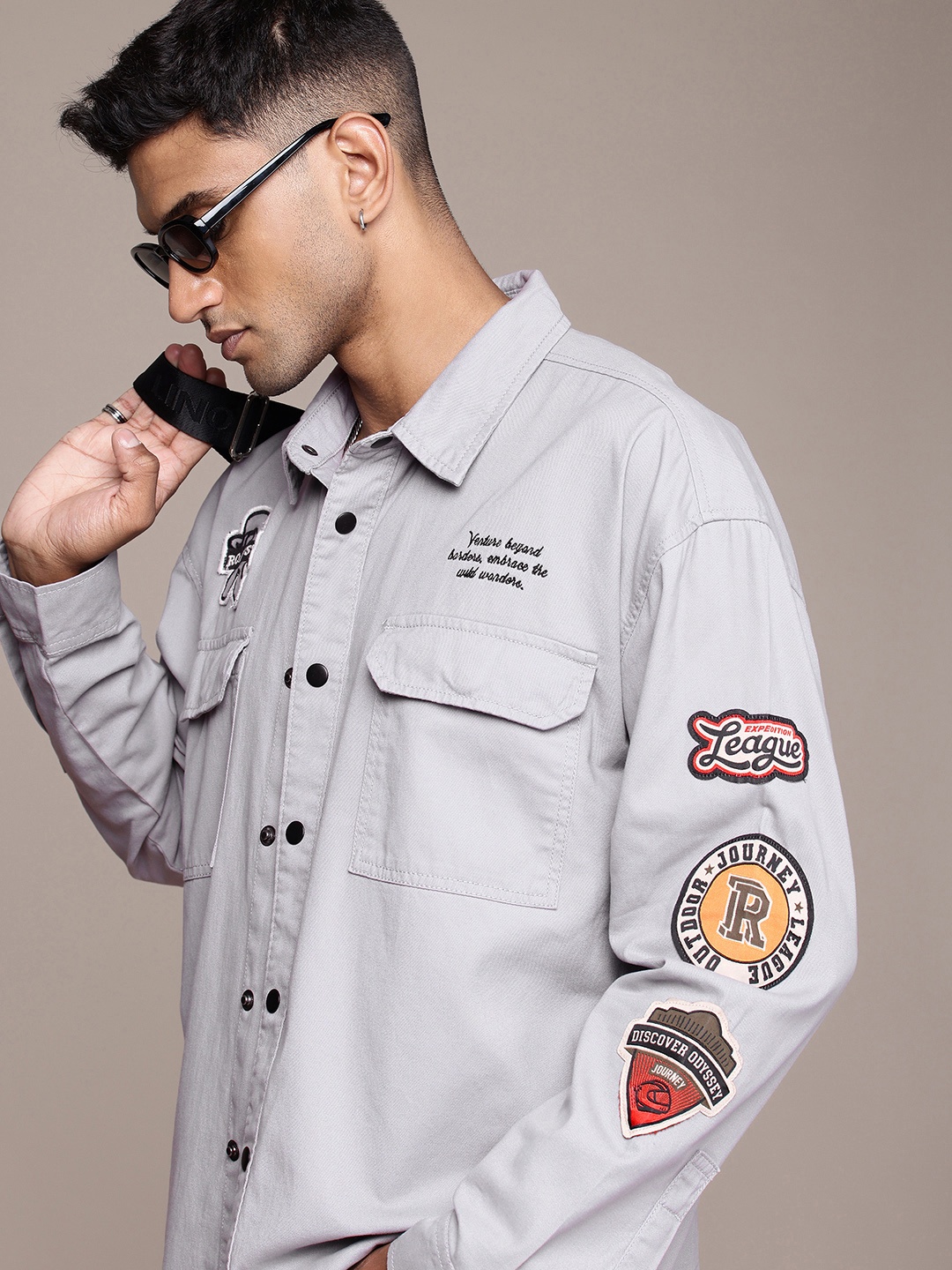 

The Roadster Life Co. Patchwork Detailed Pure Cotton Tailored Jacket, Grey