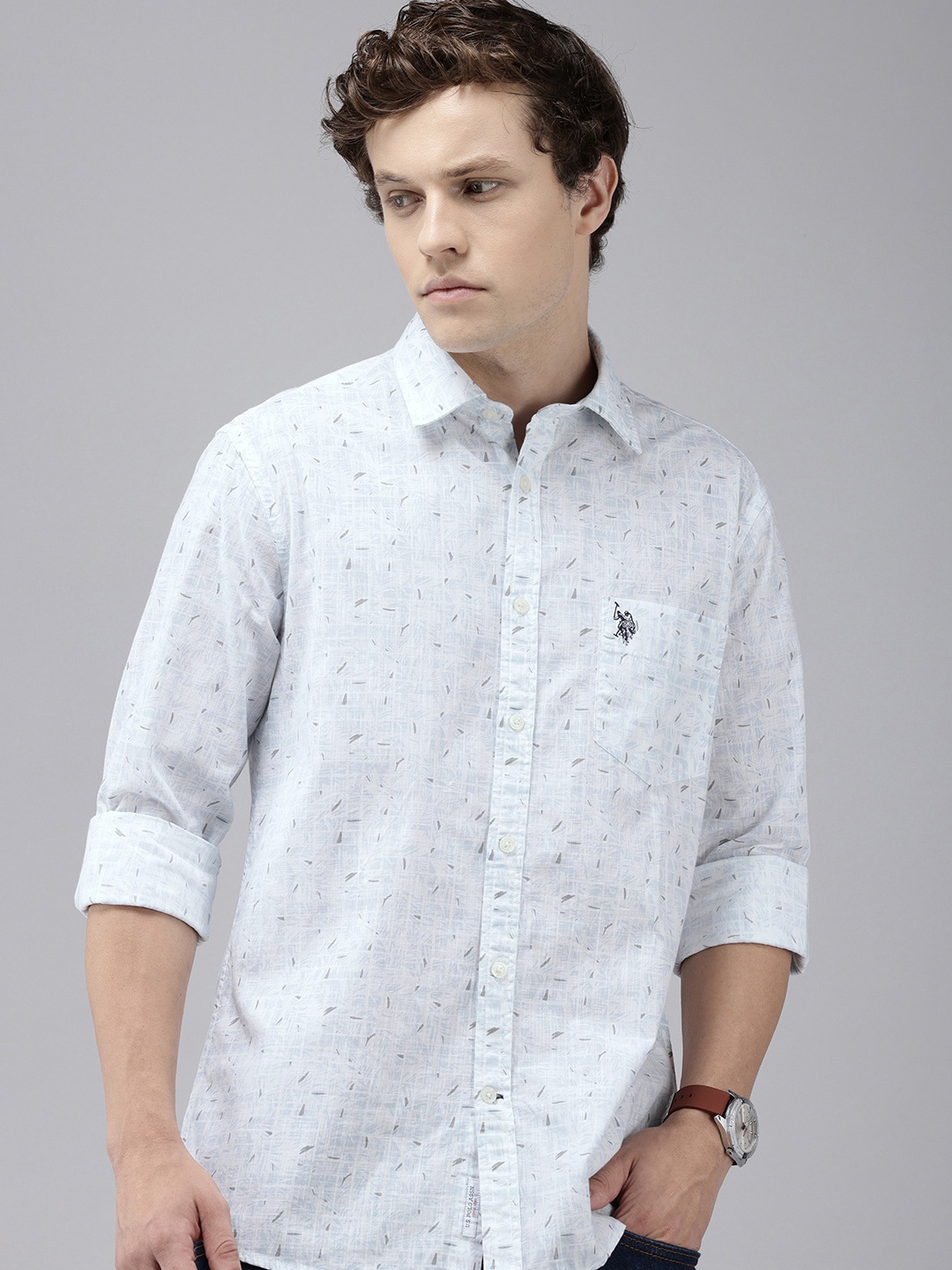 

U.S. Polo Assn. Tailored Fit Tropical Printed Pure Cotton Casual Shirt, White