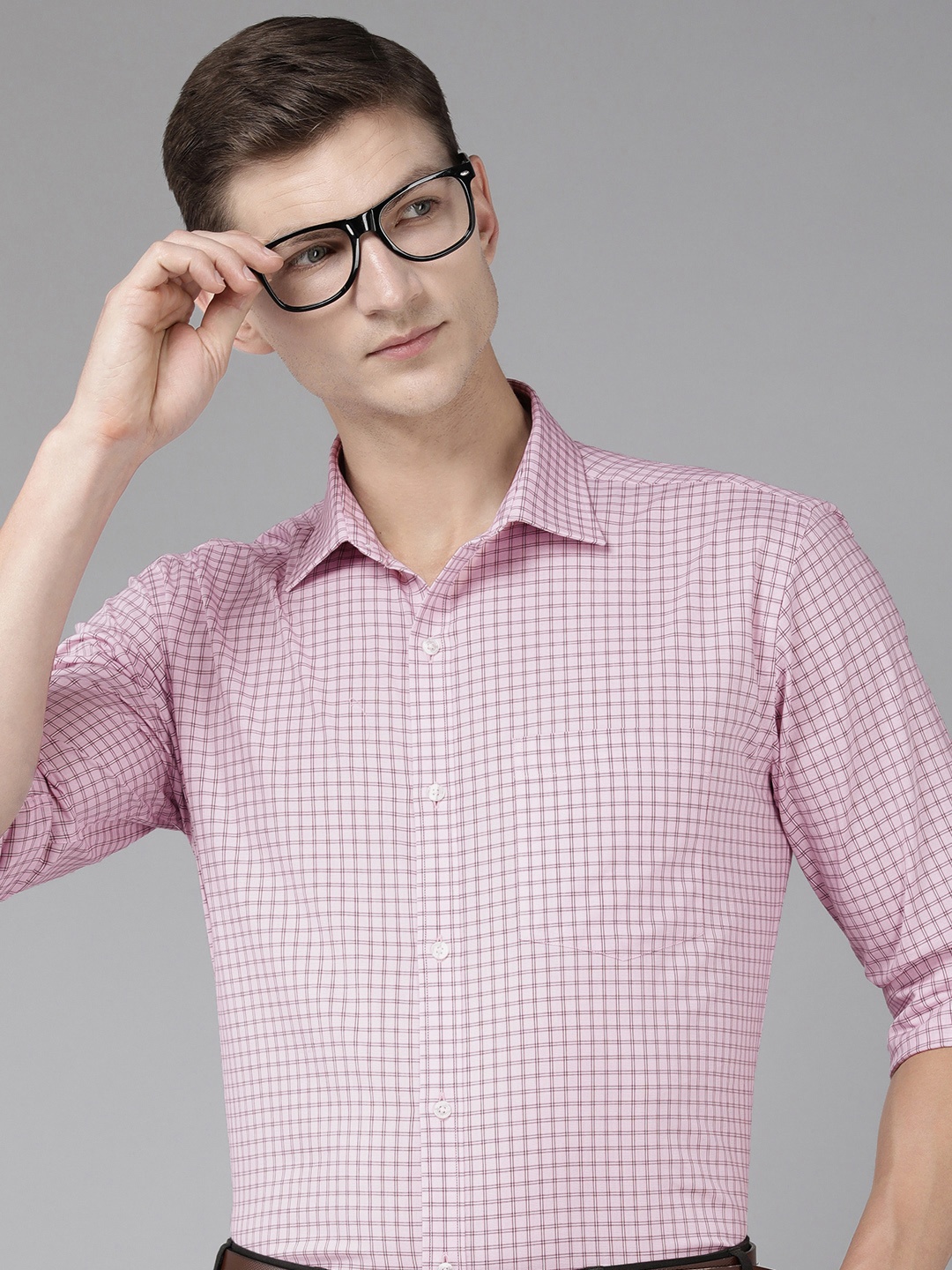 

Park Avenue Windowpane Checked Slim Fit Pure Cotton Formal Shirt, Pink