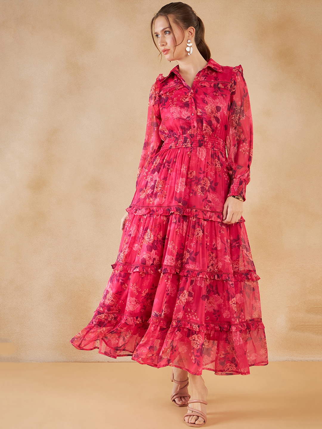 

FEMMELLA Women Floral Printed Maxi Dress, Pink