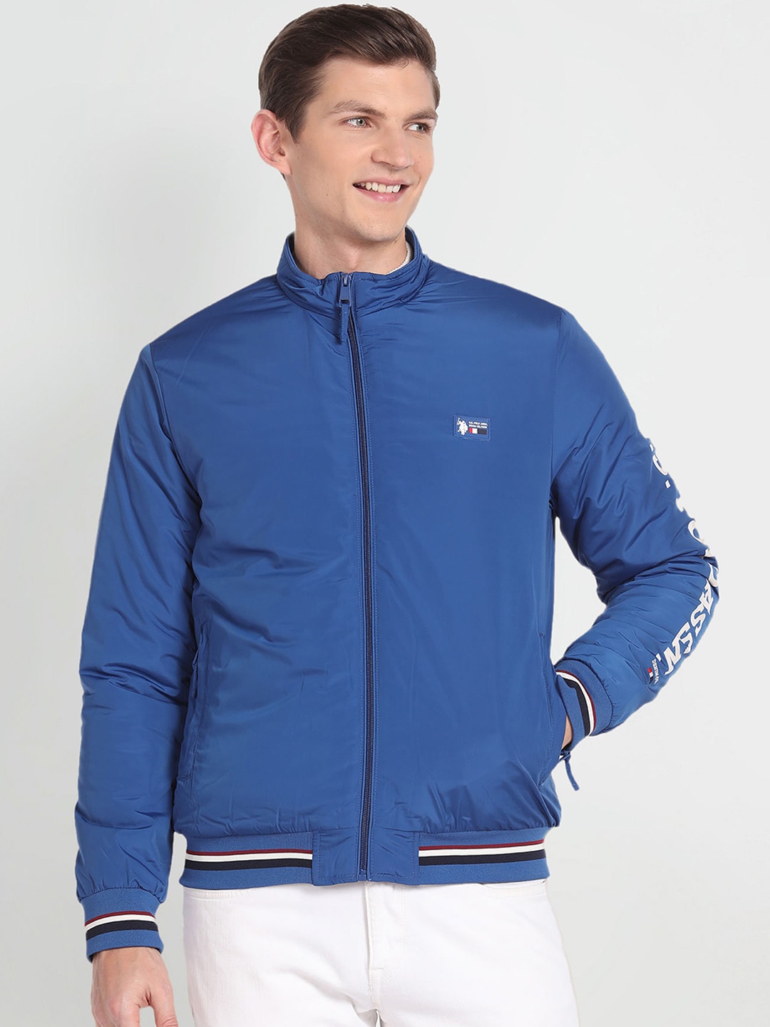 

U.S. Polo Assn. Denim Co. Mock Collar Bomber Jacket, Blue