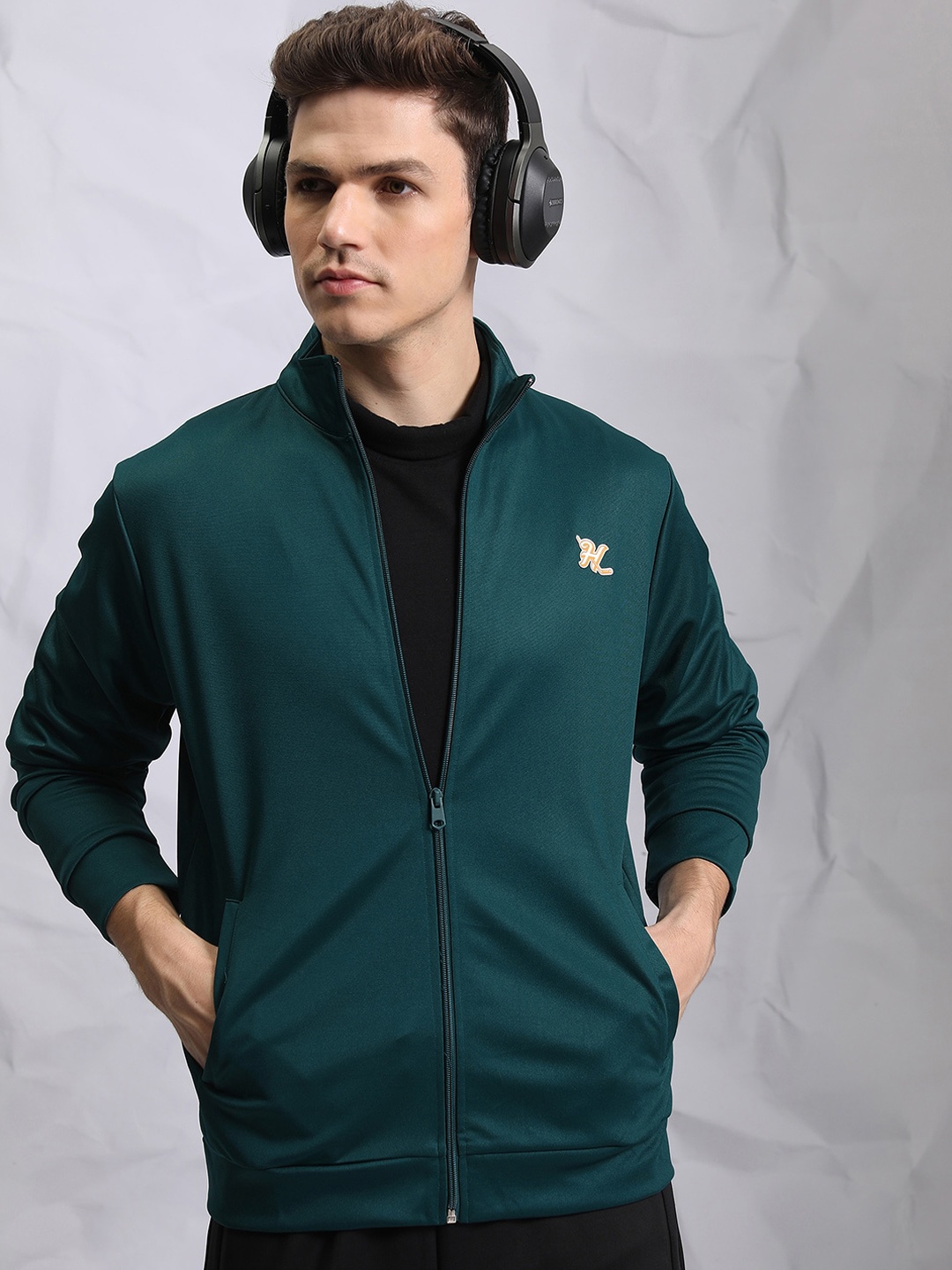 

HIGHLANDER Spread Collar Open Front Jacket, Green