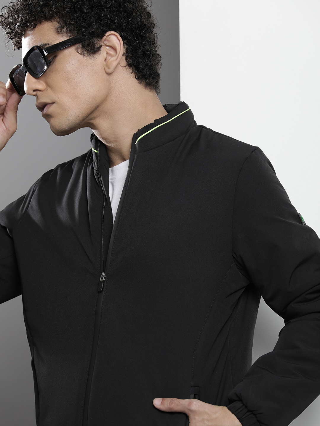 

The Indian Garage Co Men Solid Zip-Front Bomber Jacket, Black