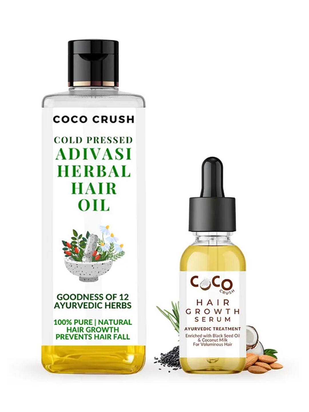 

Coco Crush Set Of 2 Cold Pressed Adivasi Herbal Hair Oil- 100ml & Hair Repair Serum- 30ml, Transparent