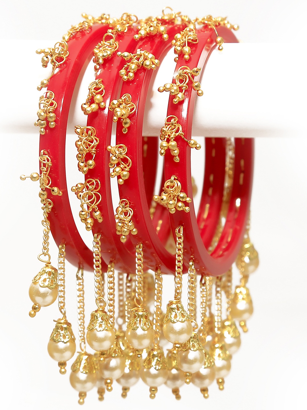 

Zindura Set Of 4 Gold-Plated Pearl Beaded Bangles