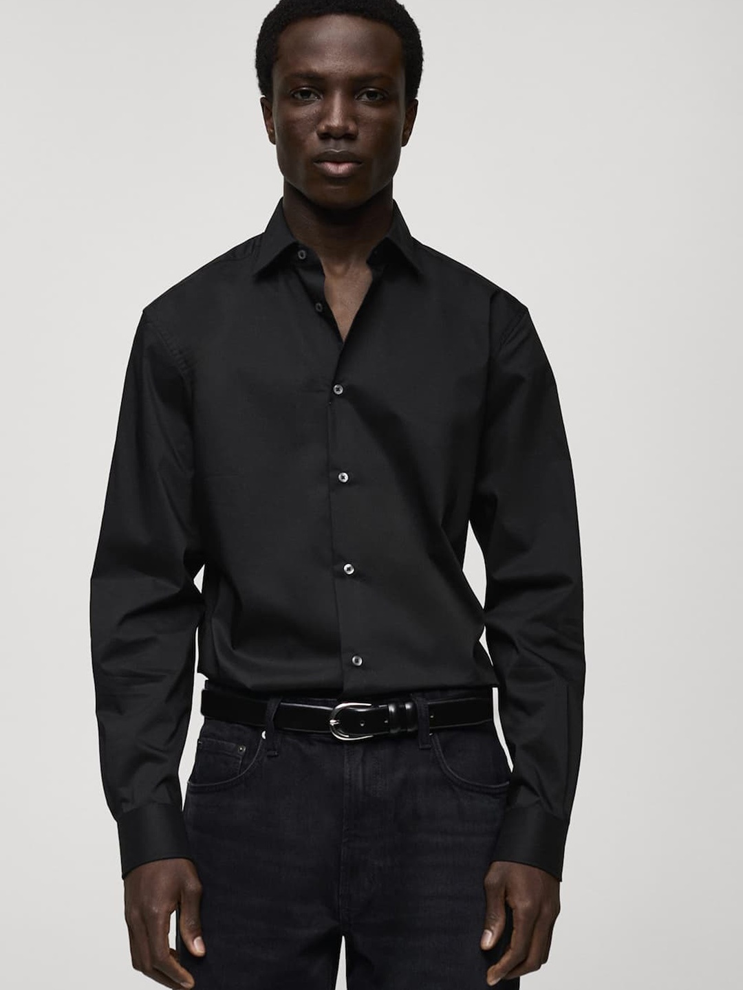 

MANGO MAN Regular Fit Stretch Formal Shirt, Black