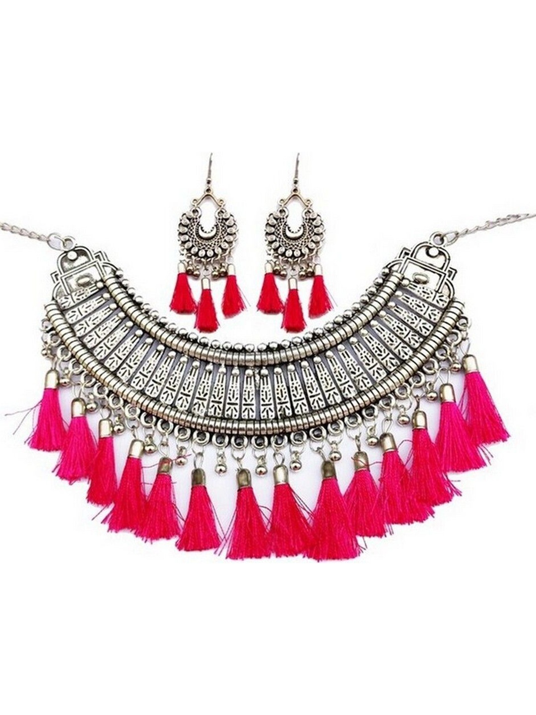 

Oxidized Heaven Sterling Silver-Plated Stone Studded & Beaded Jewellery Set