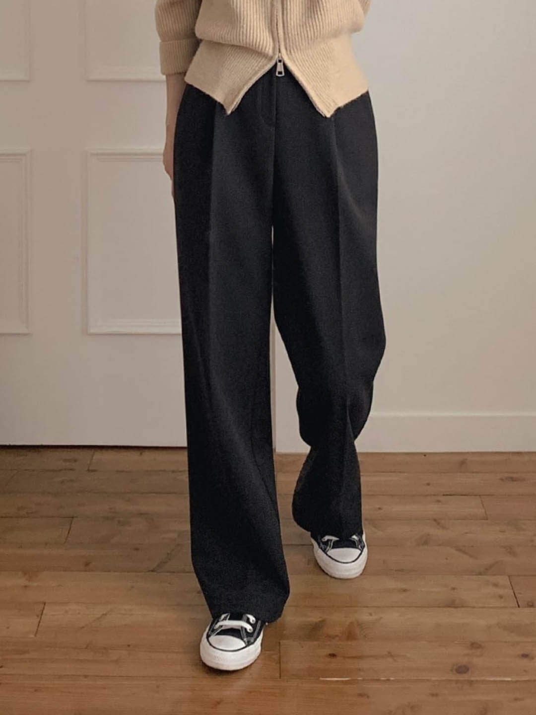 

BROADSTAR Women Straight Fit Flat-Front High-Rise Trousers, Black