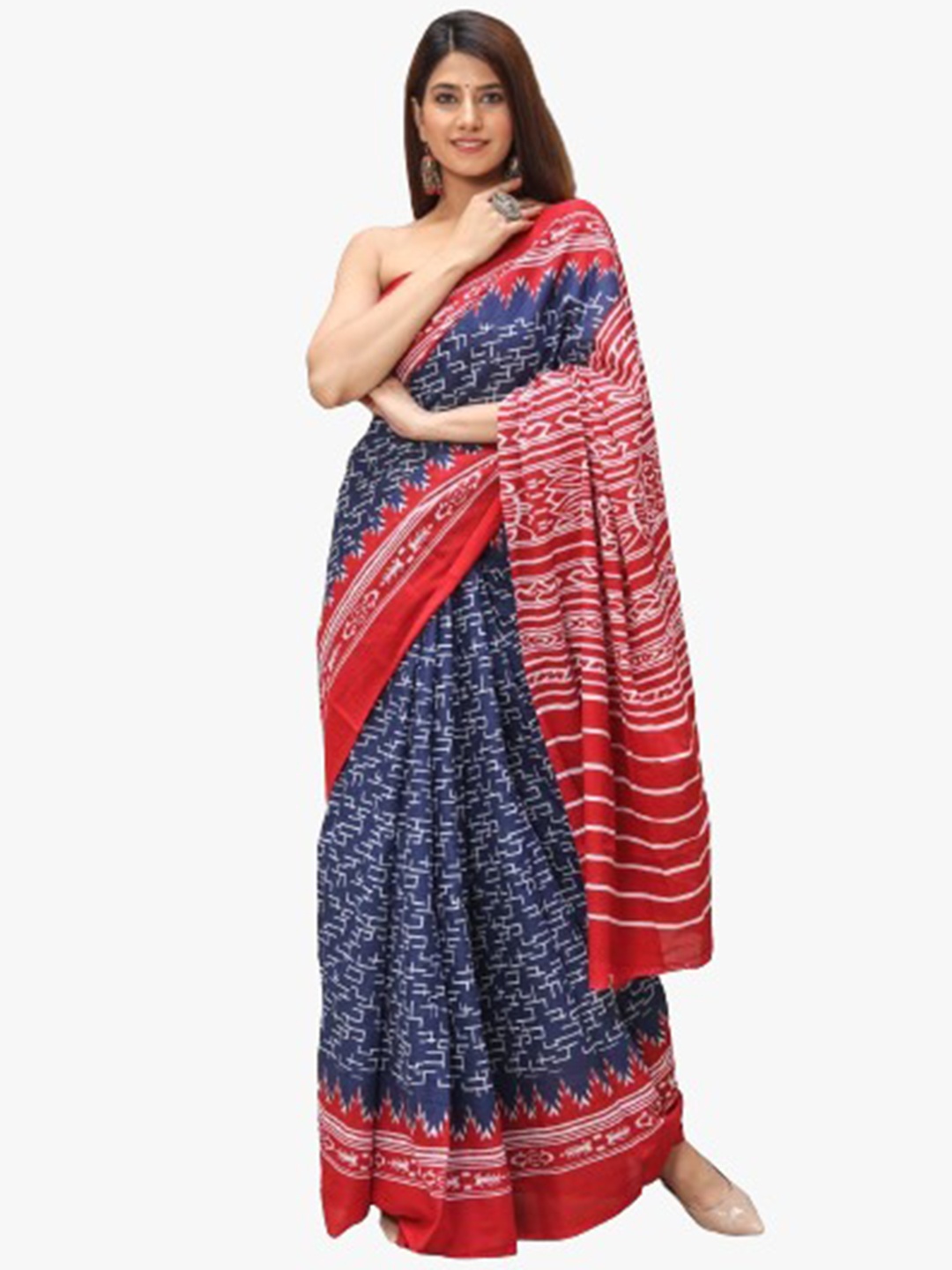 

JALTHER Pure Cotton Block Print Saree, Red