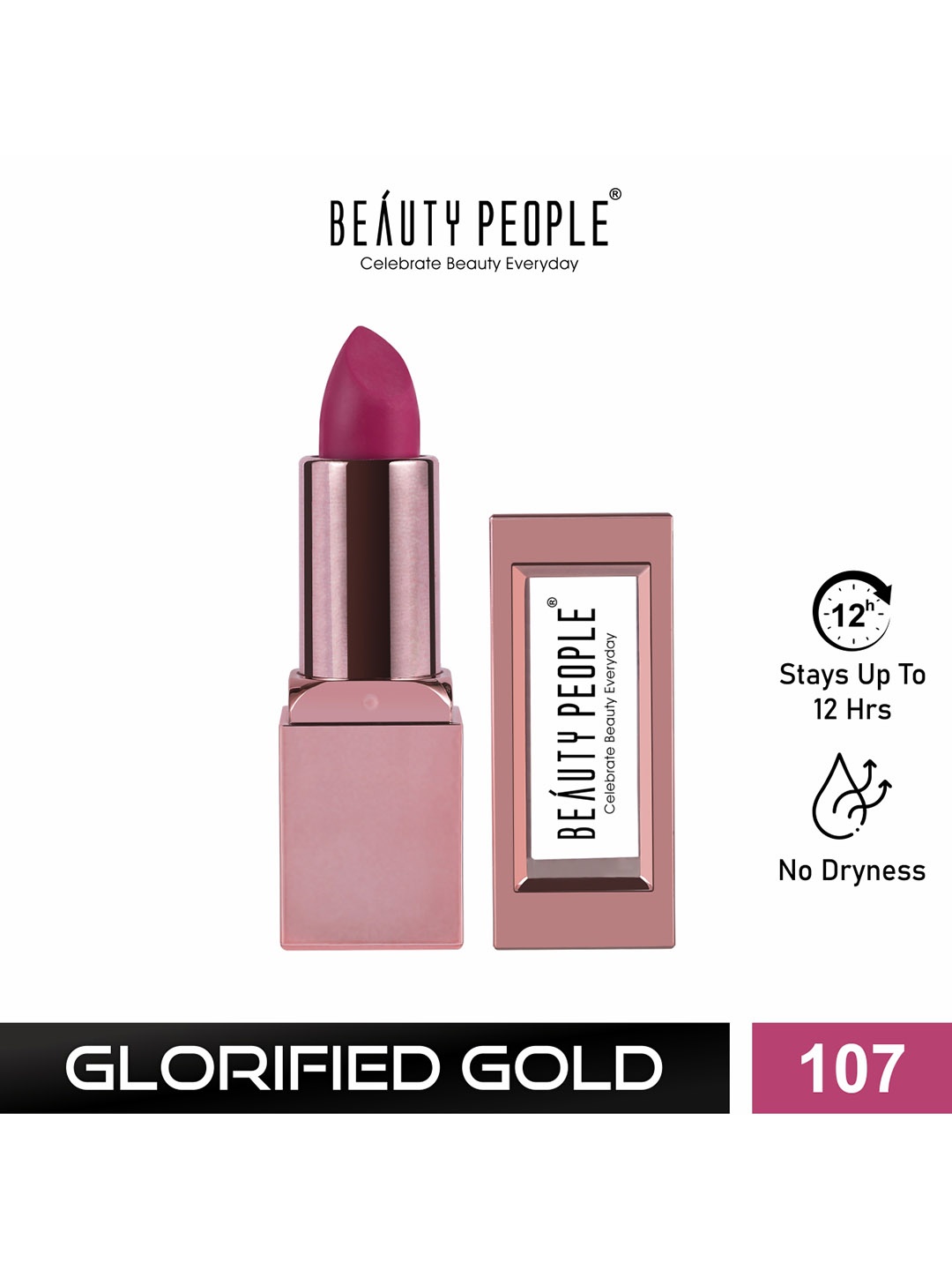 

Beauty People Glorified Gold Creamy Matte Lipstick - 3.8 g - Berry Picking - 107, Pink