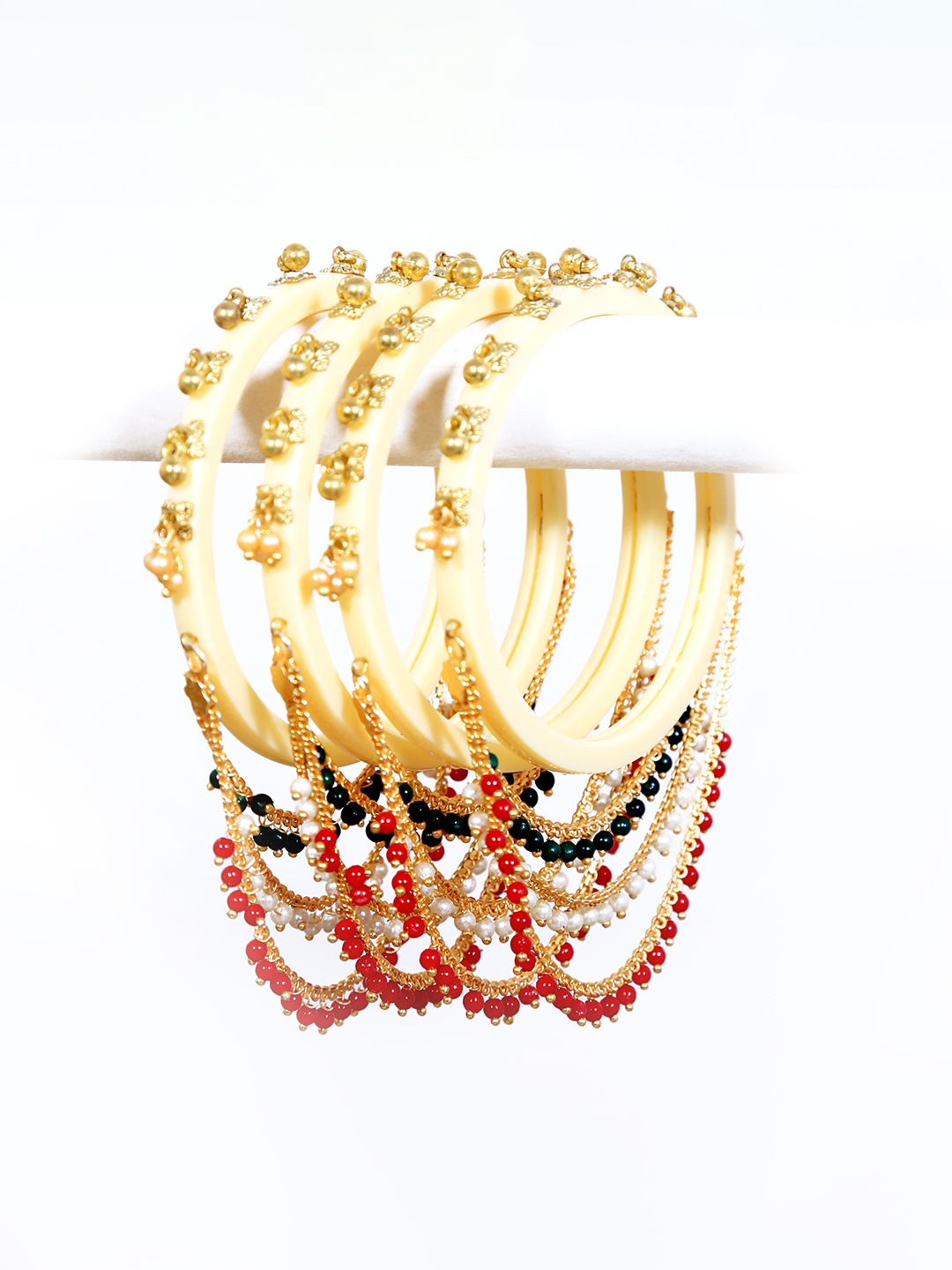 

Zindura Set Of 4 Gold-Plated Pearl Beaded Bangles