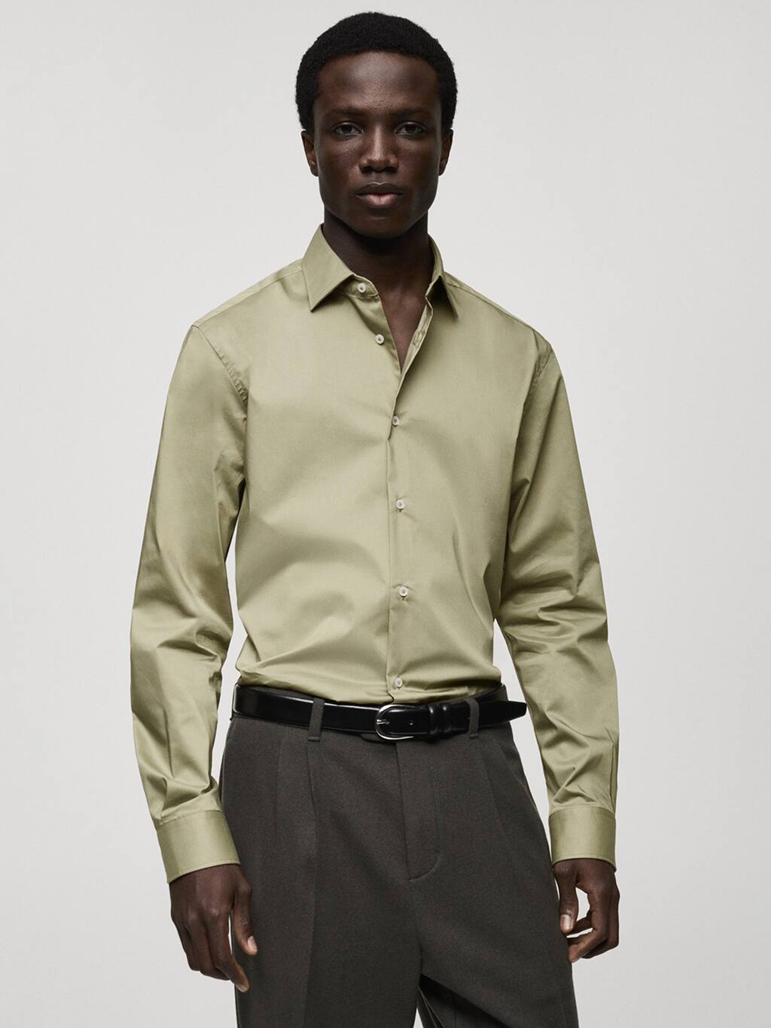 

MANGO MAN Regular Fit Stretch Formal Shirt, Olive