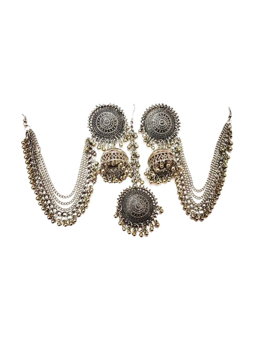 

Oxidized Heaven Sterling Silver-Plated Textured Maang Tika and Earrings