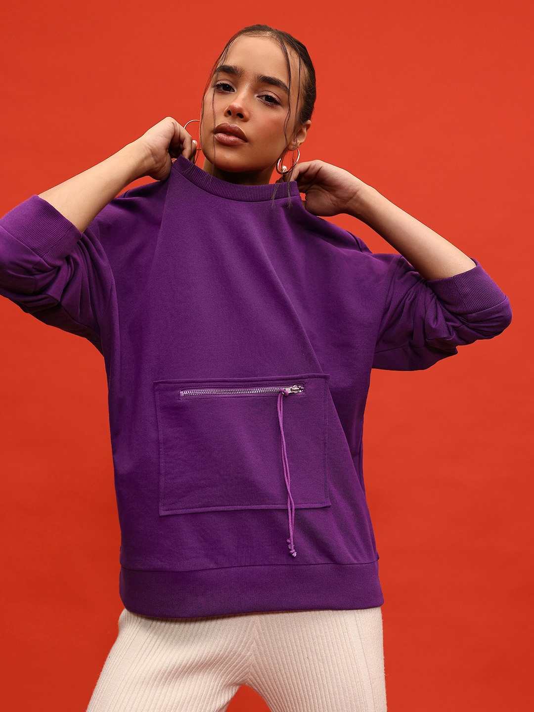 

glitchez Oversized Comfort Box Pocket Terry Sweatshirt, Purple