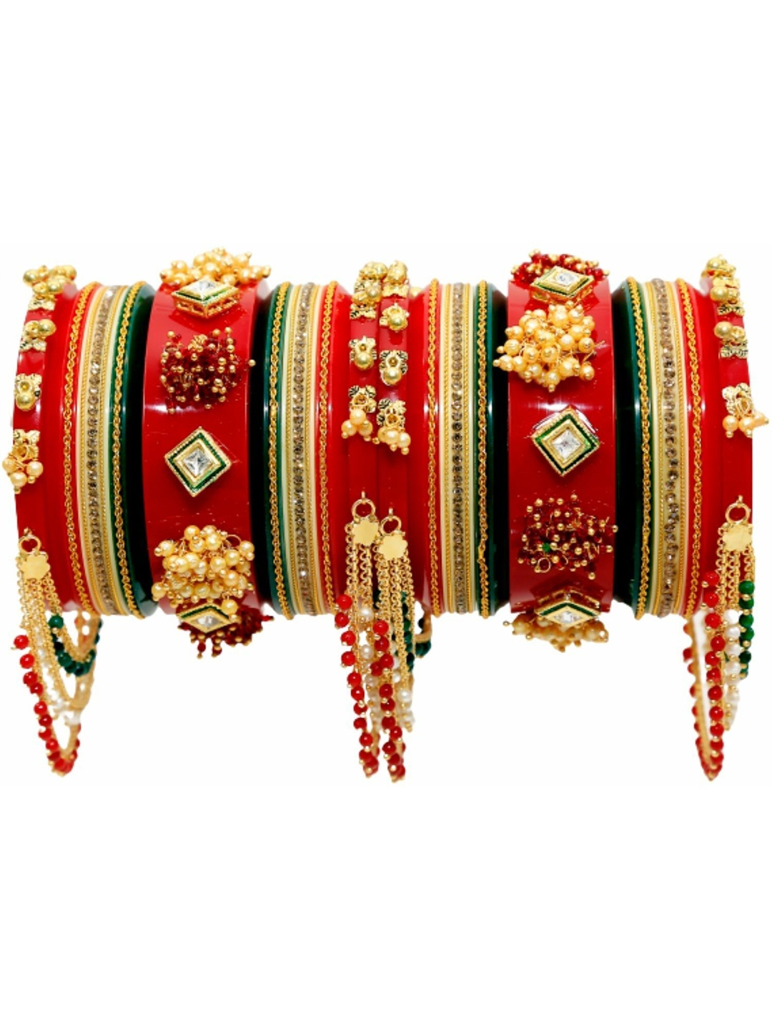 

Zindura Set Of 2 Gold-Plated Stone Studded & Pearl Beaded Chuda Bangles