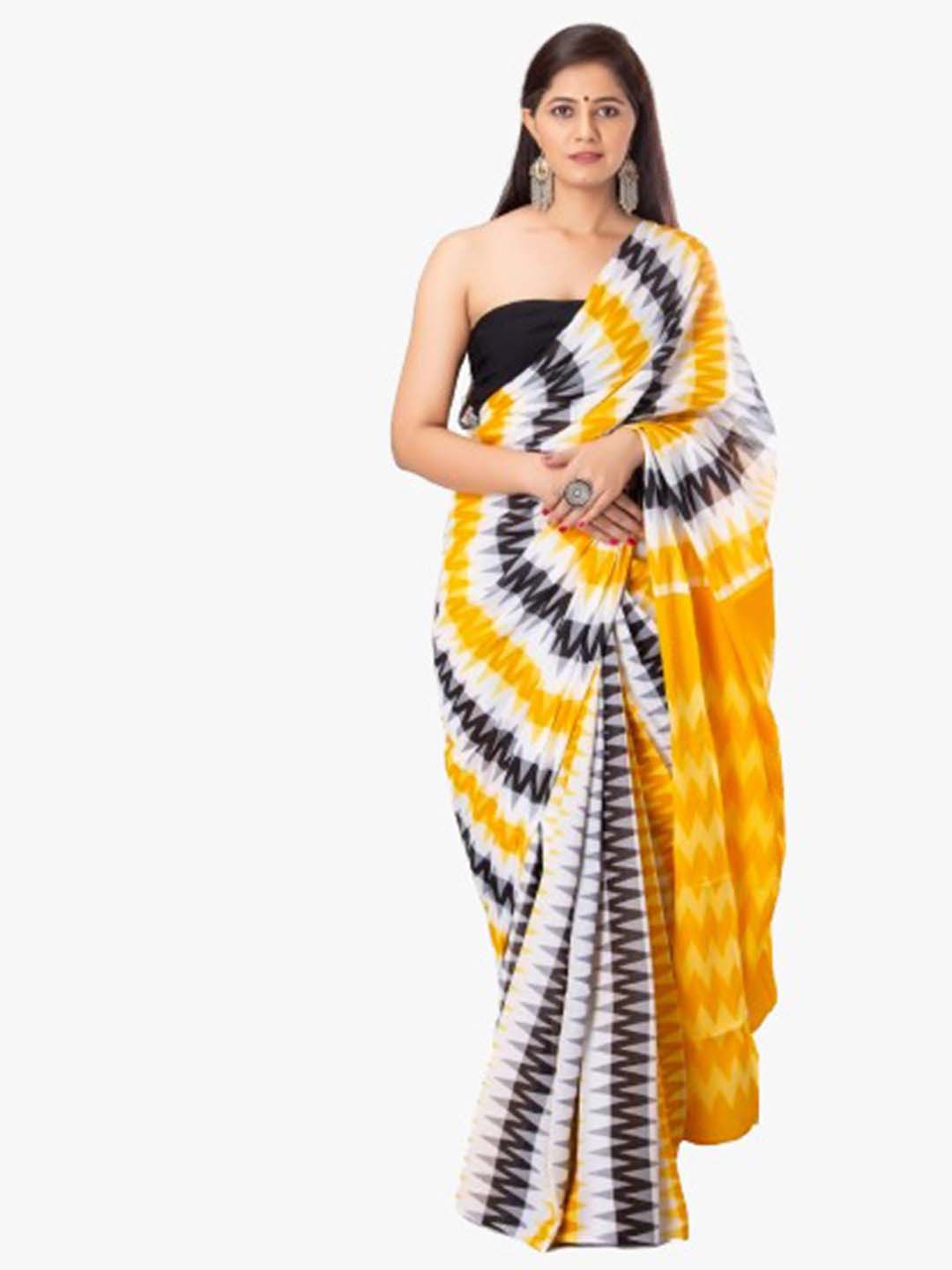 

TROPWEAR Pure Cotton Block Print Saree, Yellow