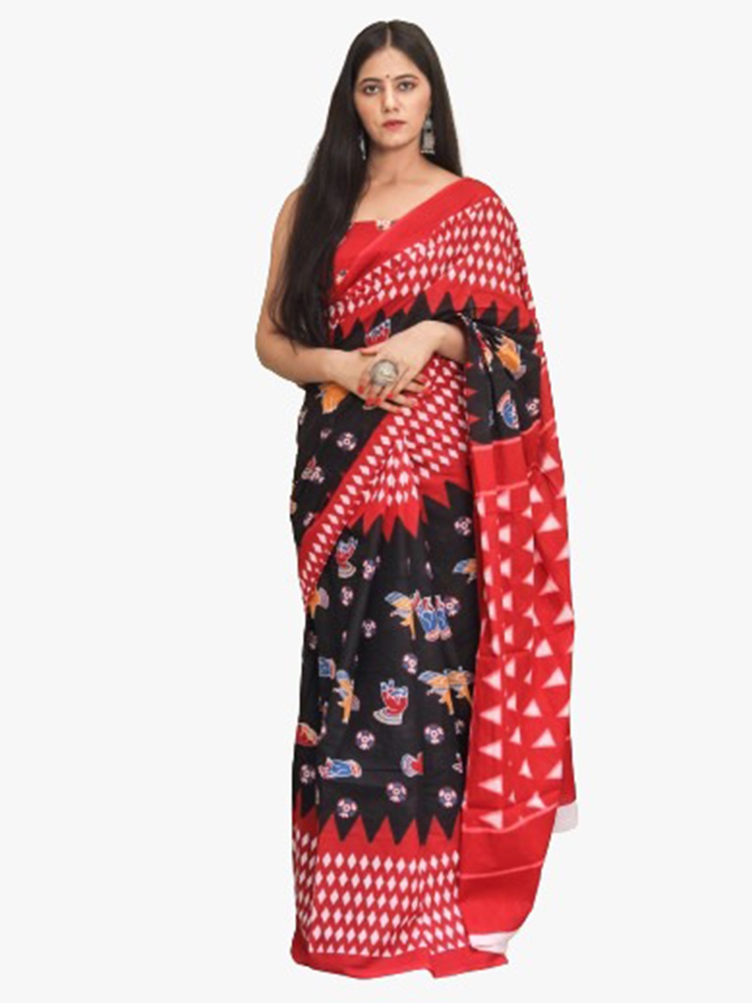 

JALTHER Ethnic Motifs Pure Cotton Block Print Saree, Black