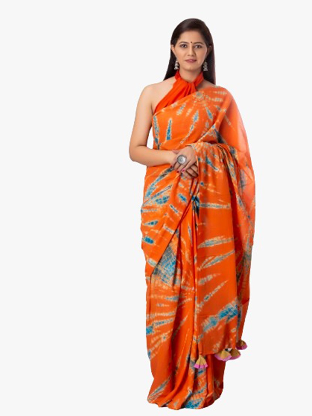 

TROPWEAR Tie and Dye Block Print Pure Cotton Saree, Yellow