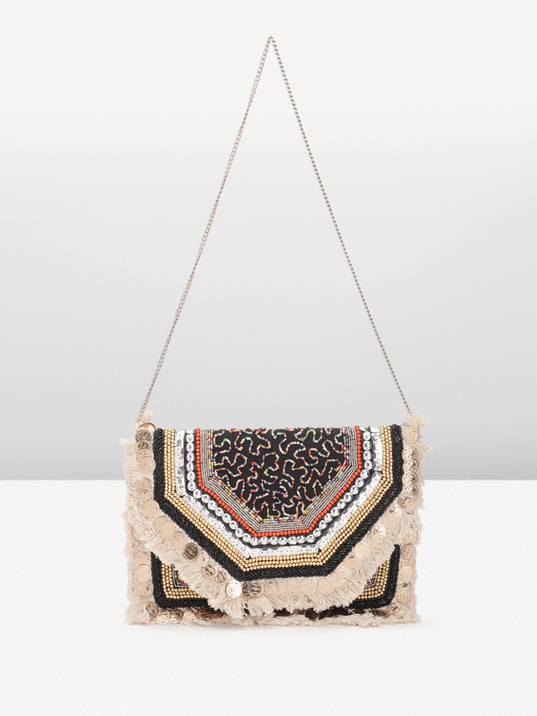 

Sangria Embellished Pure Jute Foldover Clutch, Multi