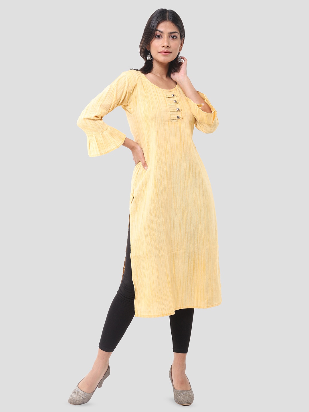 

DESHBANDHU DBK Round Neck Pure Khadi Cotton Straight Kurta, Yellow