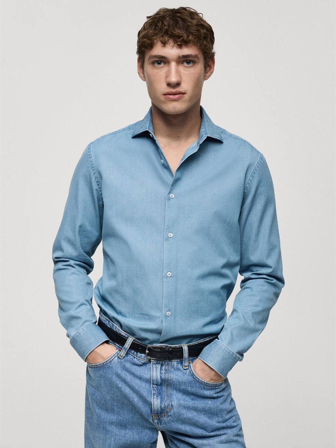 

MANGO MAN Slim Fit Pure Cotton Chambray Shirt, Blue