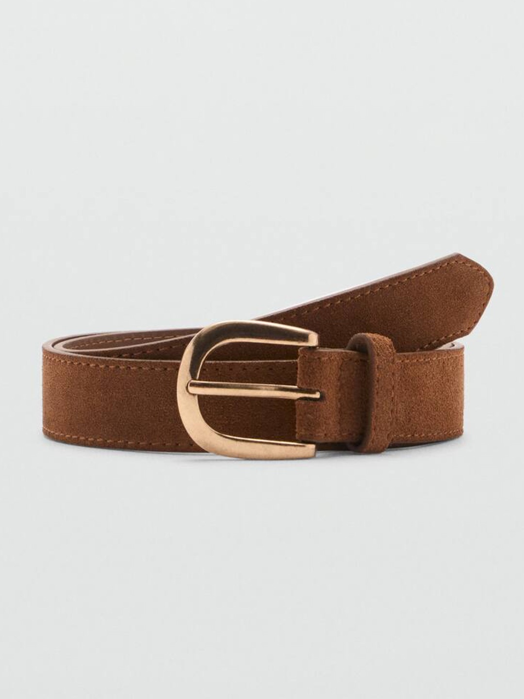 

MANGO Women Leather Belt, Brown