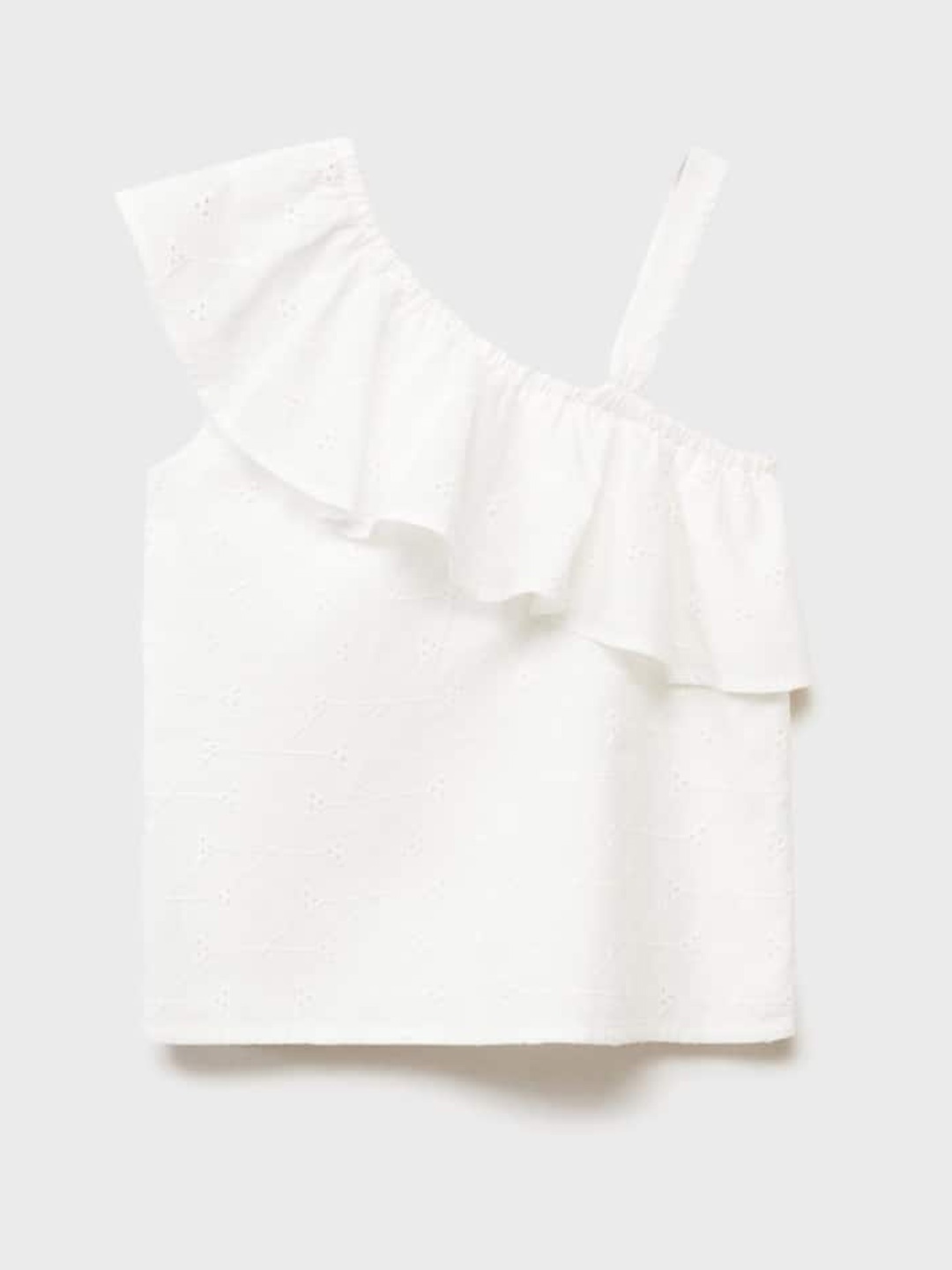 

Mango Kids Schiffli Embroidered One Shoulder Top, White