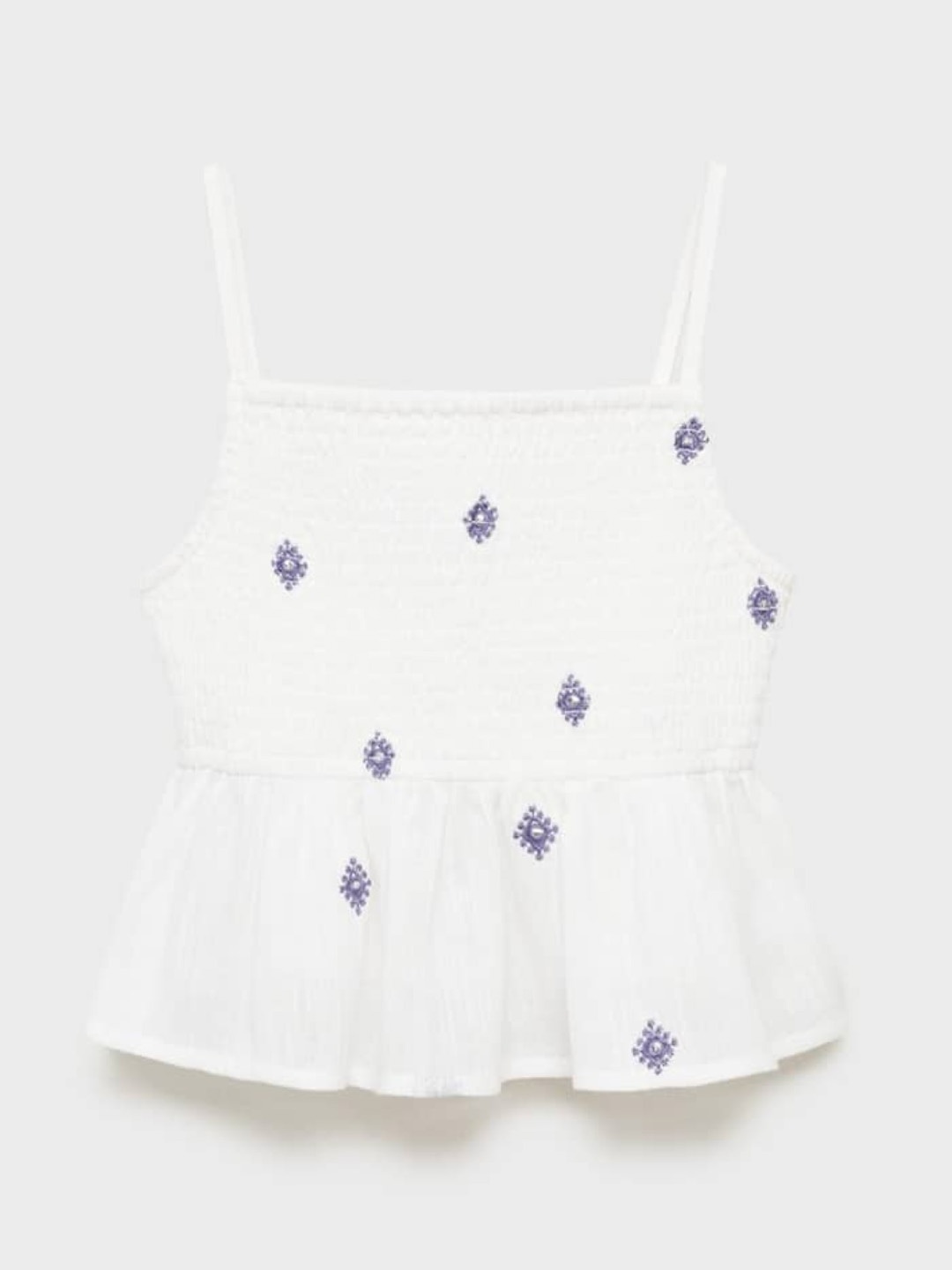 

Mango Kids Girls Smocked Peplum Top with Embroidery, White