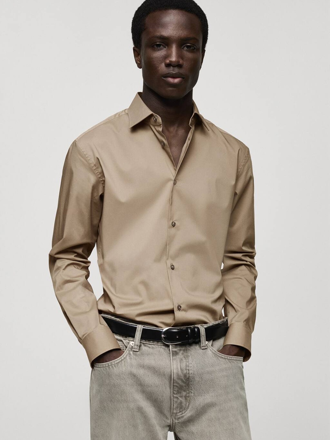 

MANGO MAN Regular Fit Stretch Formal Shirt, Brown
