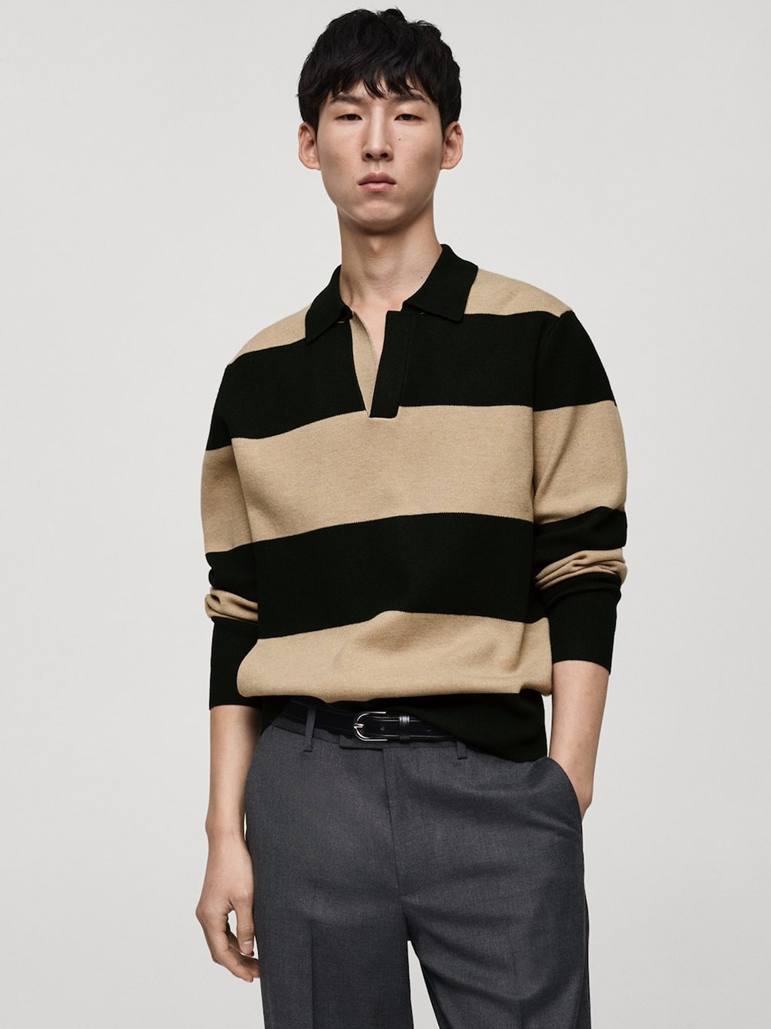 

MANGO MAN Striped Pullover, Beige