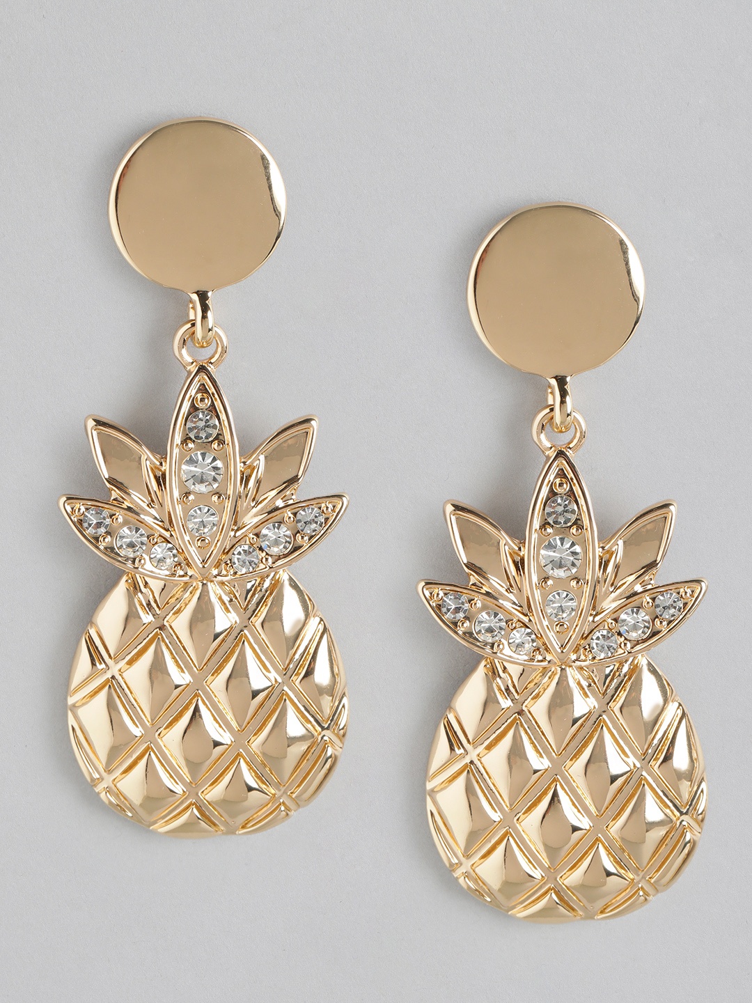 

Forever New Gold Plated Artificial Stones Studded Contemporary Drop Earrings