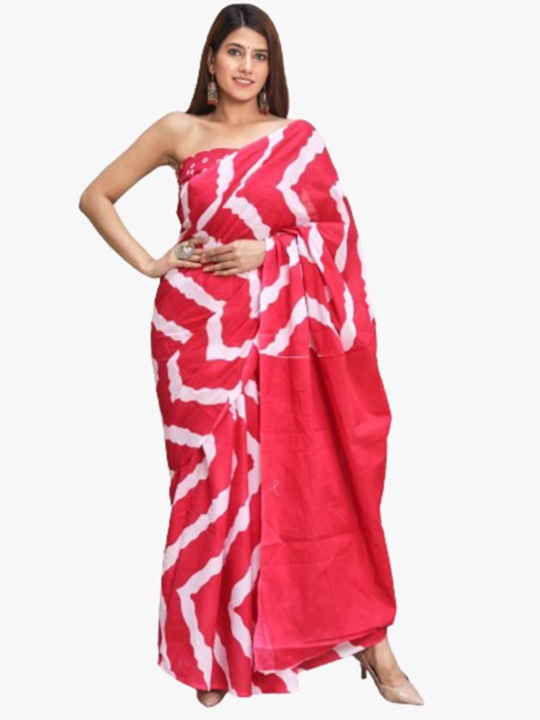 

JALTHER Pure Cotton Block Print Saree, Red