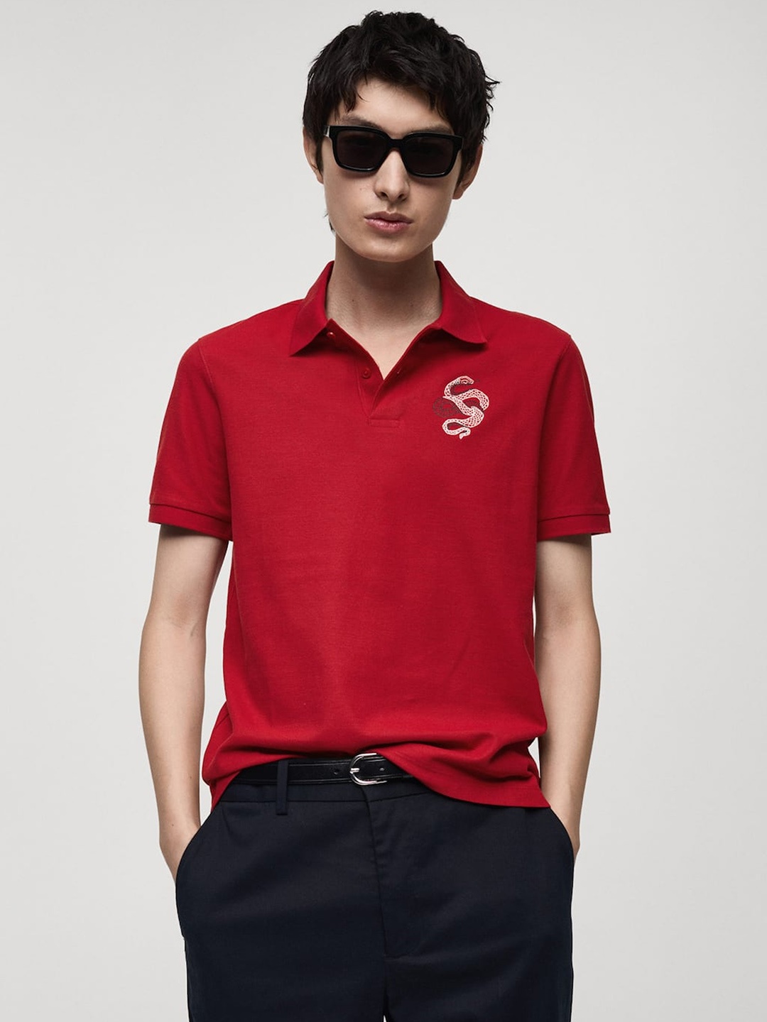 

MANGO MAN Polo Collar Pure Cotton T-shirt, Red
