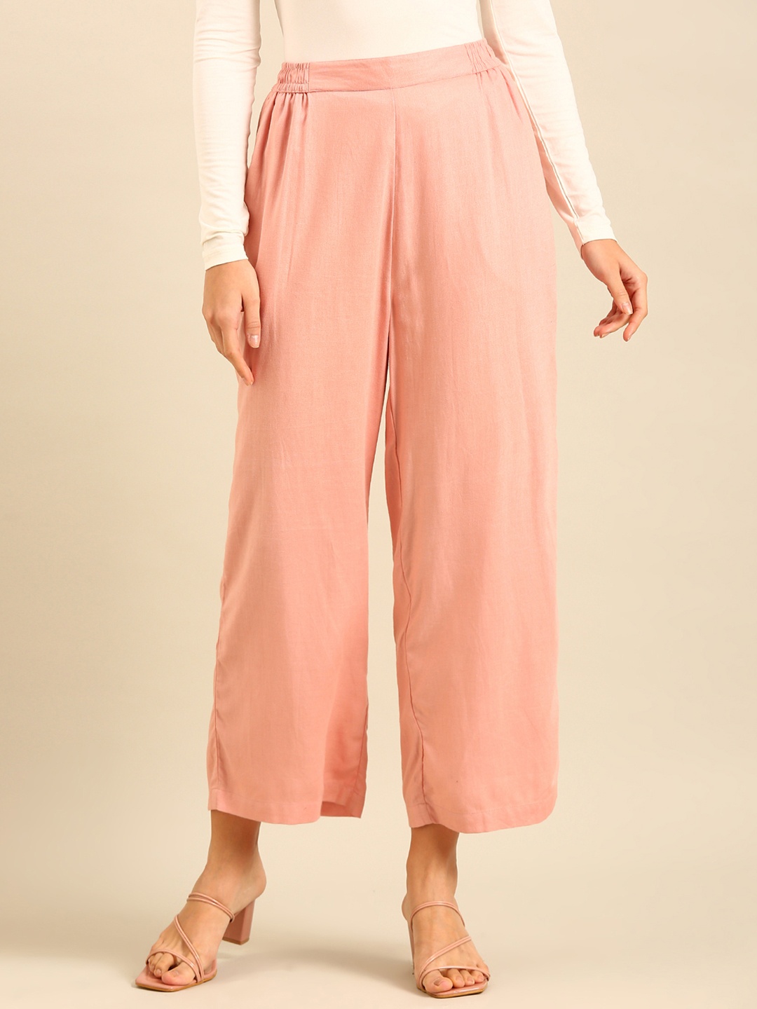 

De Moza Women Wide Leg Trousers, Rose