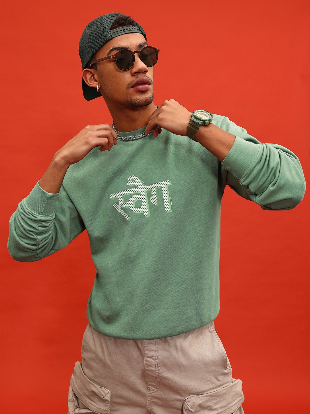 

glitchez Matcha Swag Printed Oversized Sweatshirt, Green