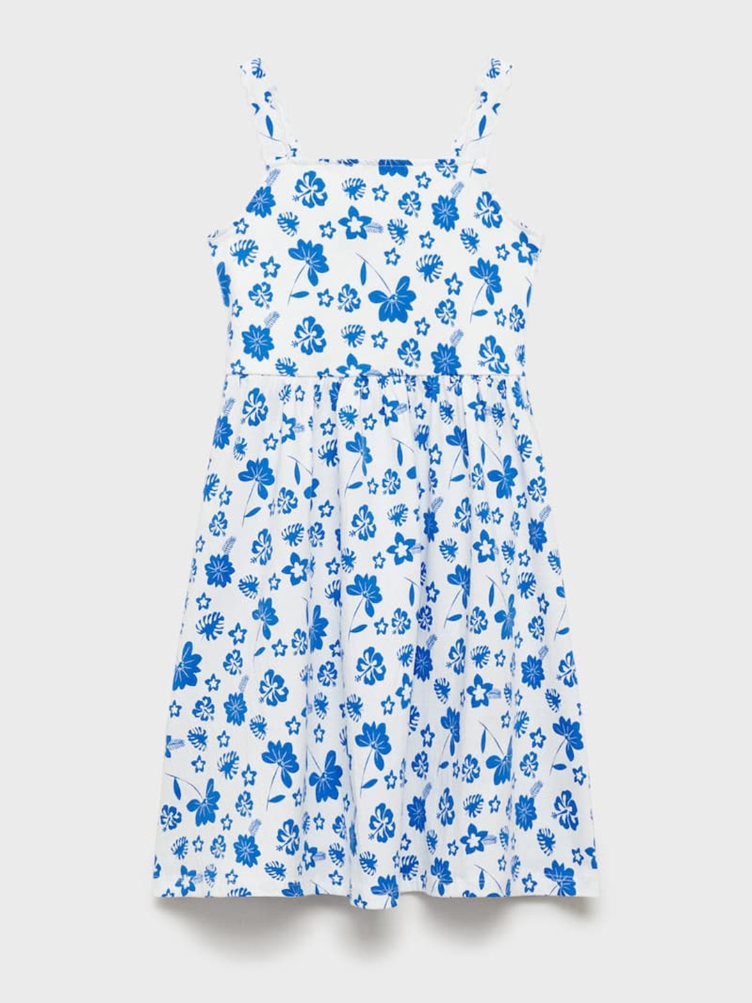 

Mango Kids Floral Print Empire Dress with Frill Detail, White