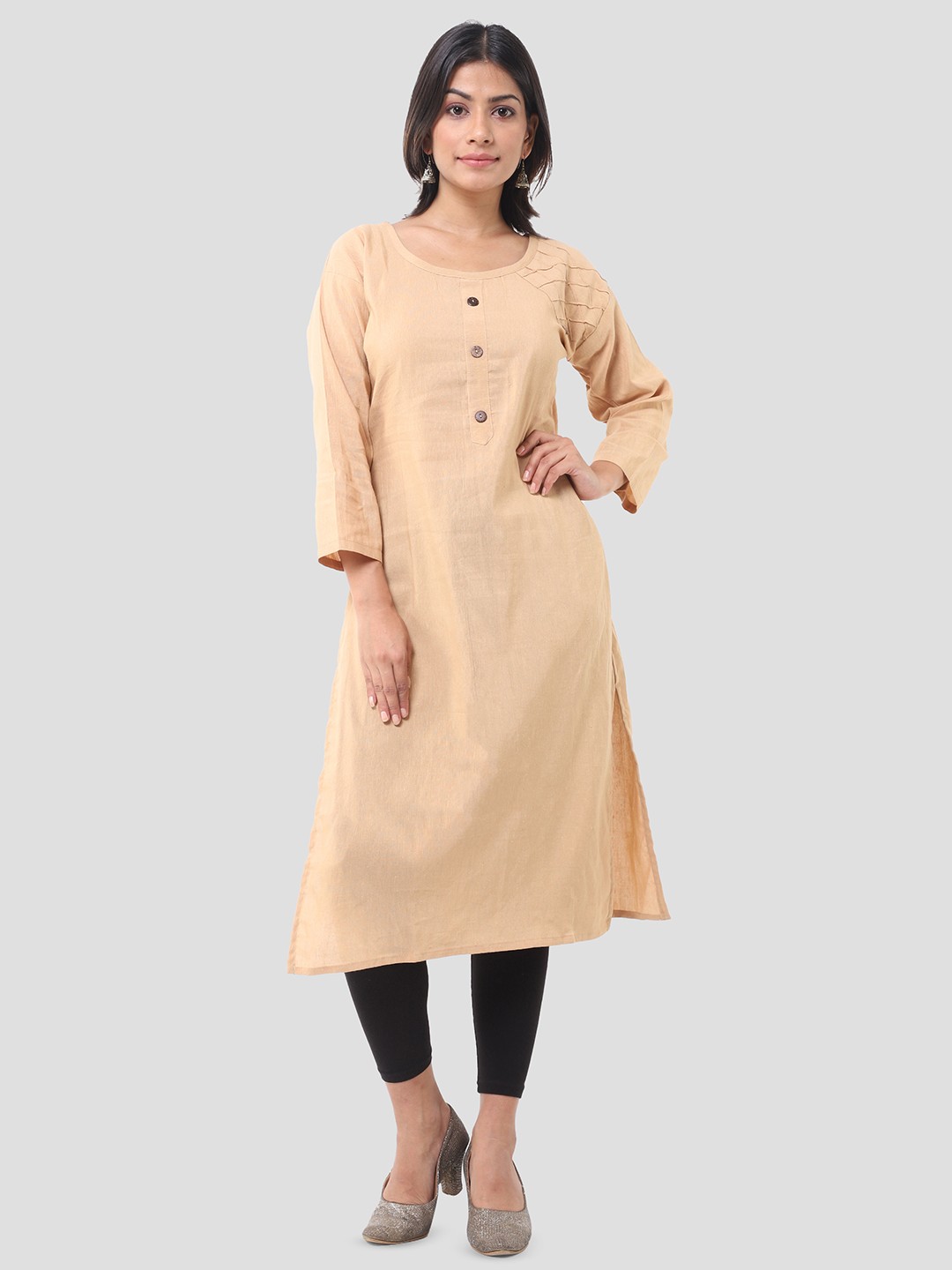 

DESHBANDHU DBK Round Neck Cotton Straight Kurta, Brown