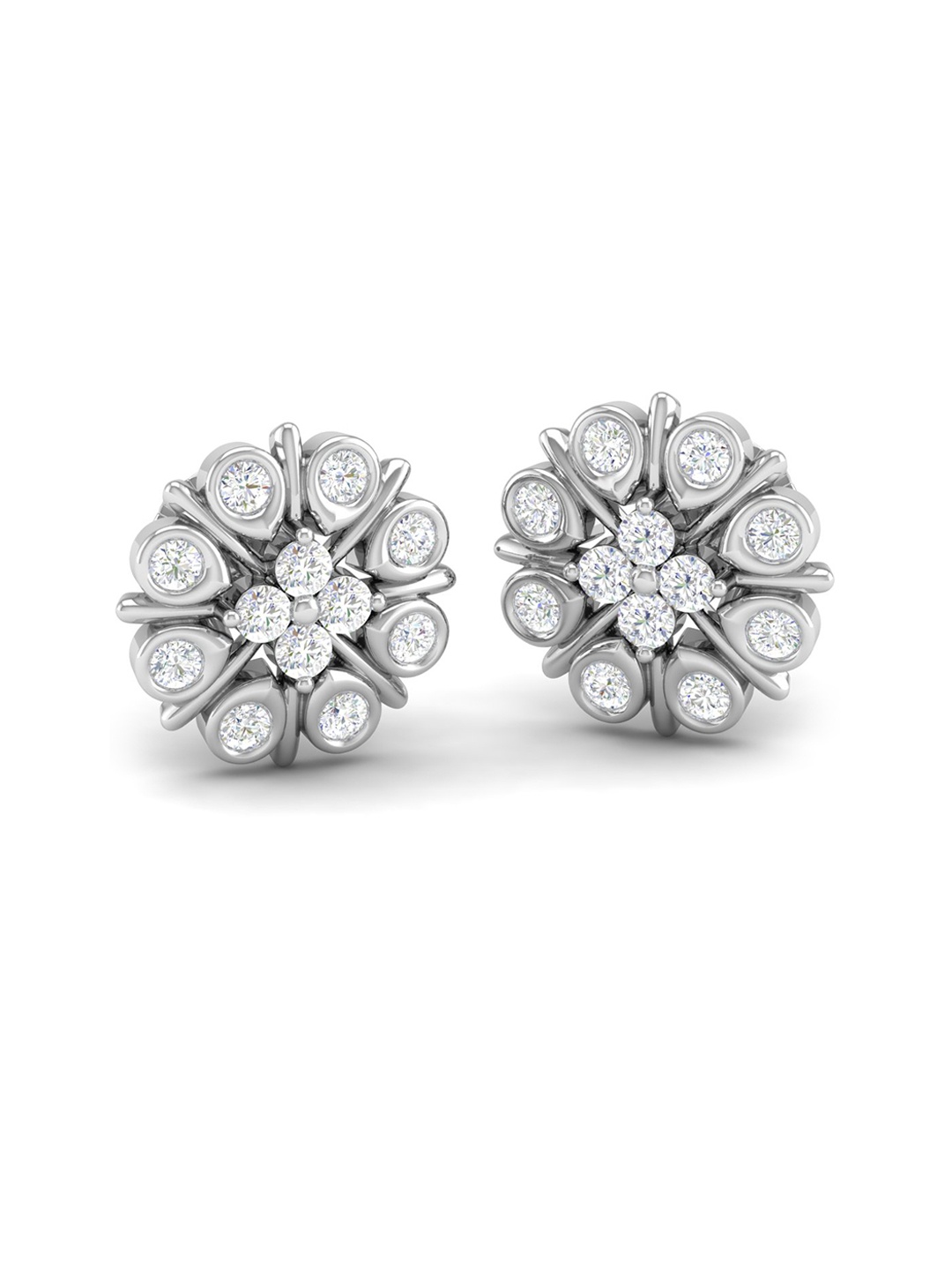 

AKSHAT SAPPHIRE 92.5 Sterling Silver Rhodium-Plated CZ Studded Floral Studs Earrings